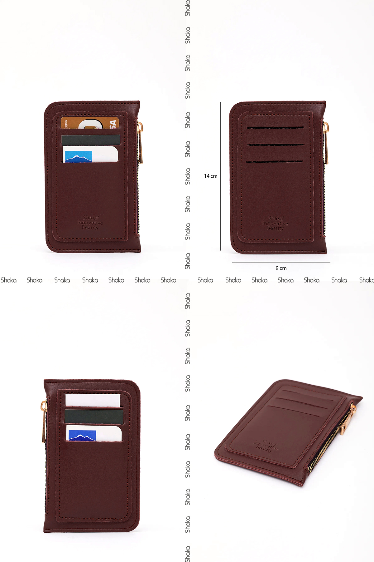 Shaka  Bordo Shk101 Suni Deri 6 Kartlık ve Fermuarlı Para Bölmeli Kartlık Cüzdan - Görsel 9