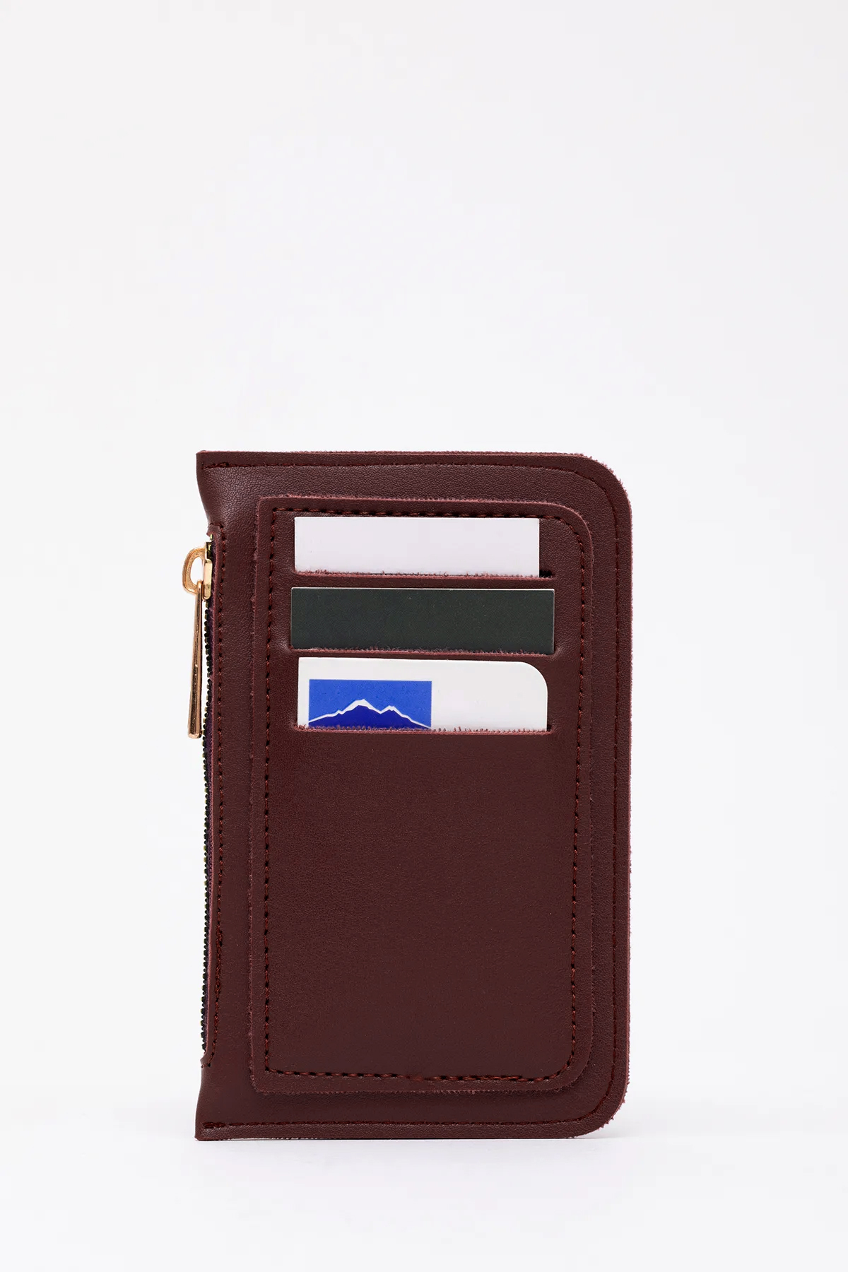 Shaka  Bordo Shk101 Suni Deri 6 Kartlık ve Fermuarlı Para Bölmeli Kartlık Cüzdan - Görsel 3