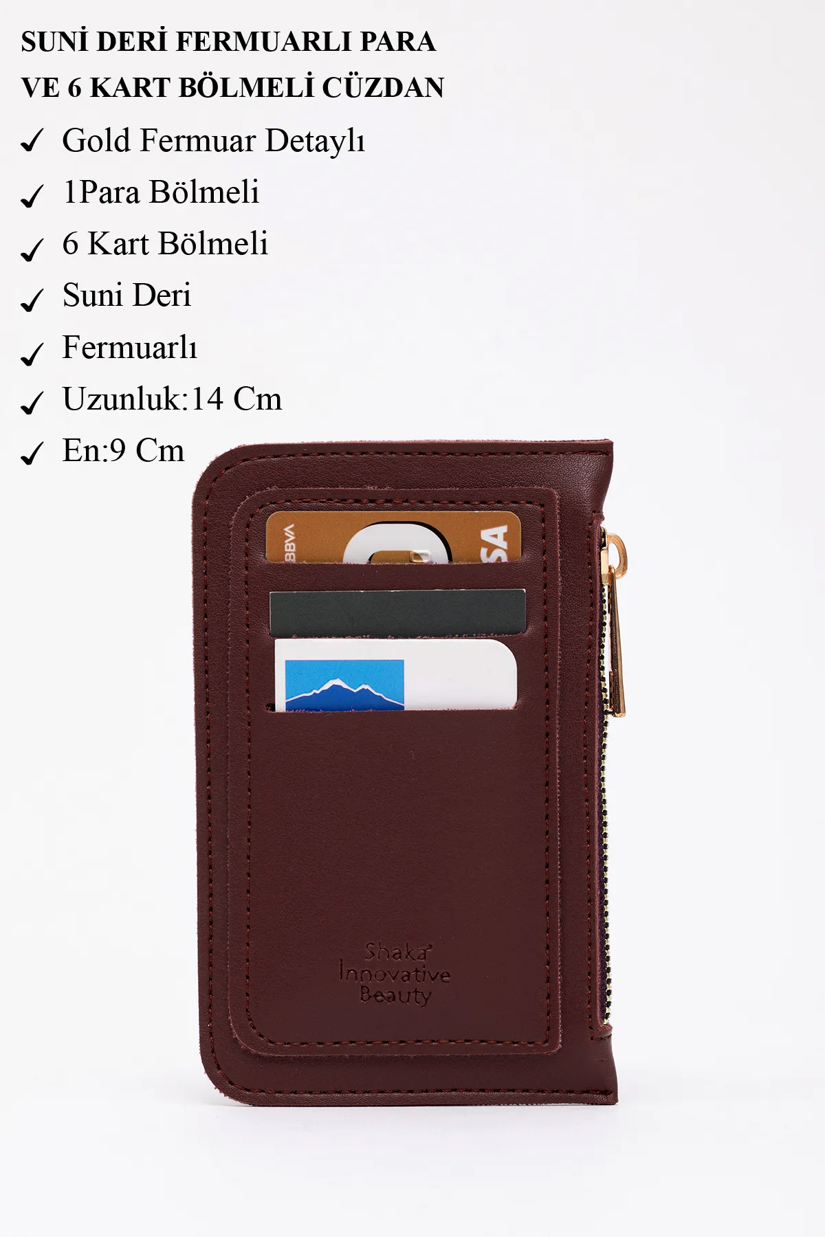 Shaka  Bordo Shk101 Suni Deri 6 Kartlık ve Fermuarlı Para Bölmeli Kartlık Cüzdan - Görsel 5