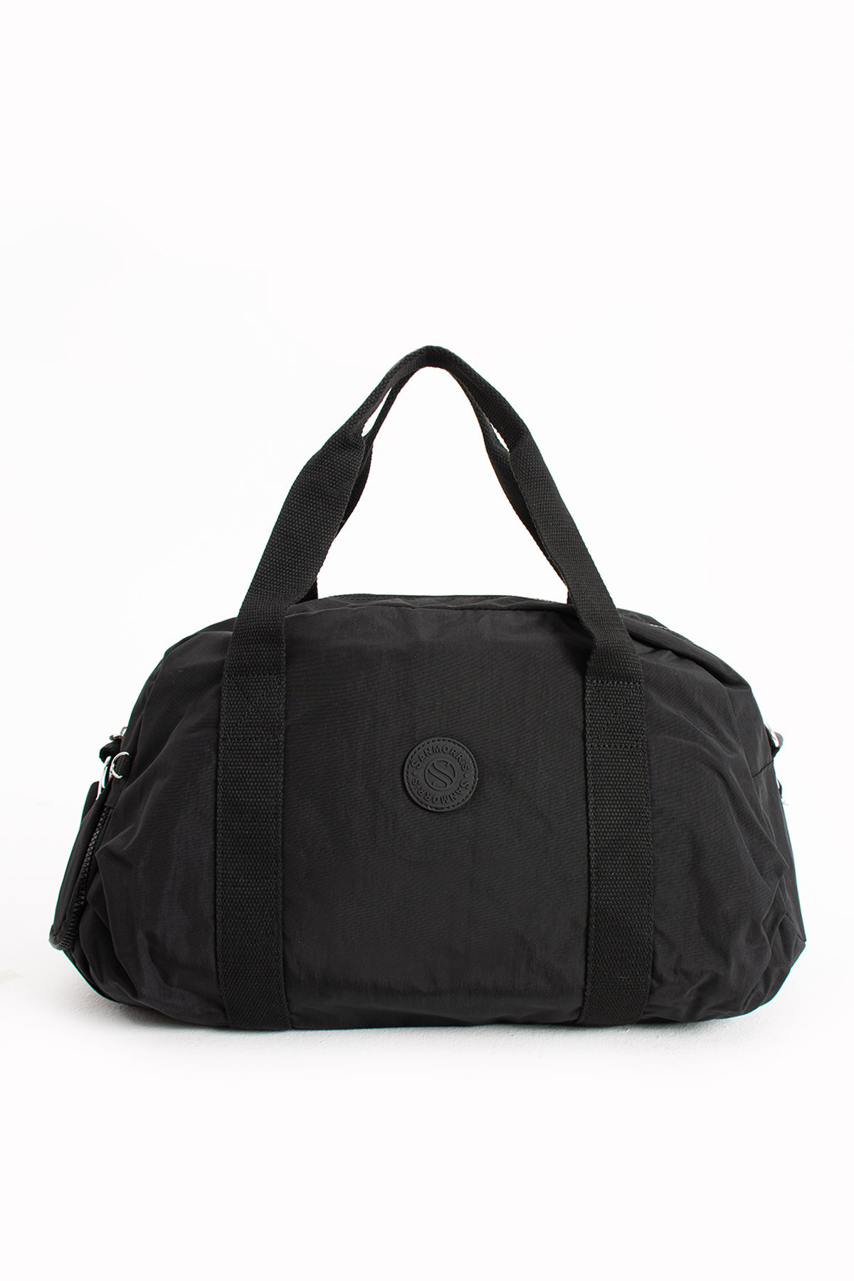 Sanmorris Unısex Büyük Boy Siyah Renkli Krinkıl Kumaş Ayakkabı Bölümlü Çapraz Askılı Spor Ve Seyahat Çantası