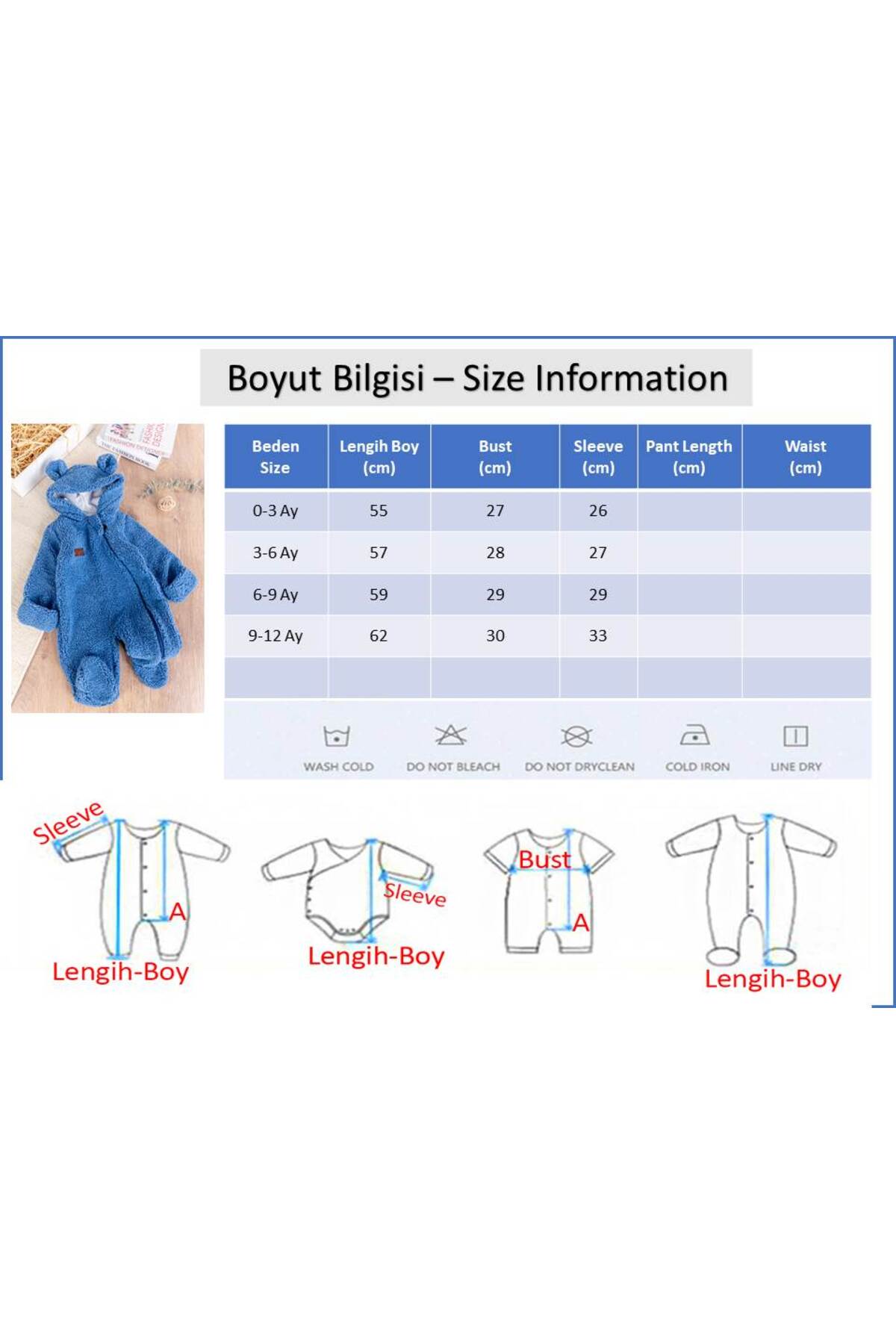 Babymod Kapüşonlu Kendinden Eldivenli Welsoft Kışlık Kız/Erkek Bebek Tulum fotoğrafı 7 (önizleme)