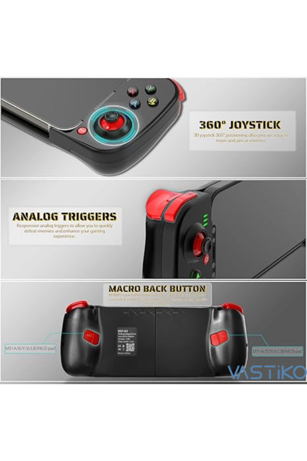 VASTiKO-Controller de Gaming pentru Telefoane, - Compatibil Android, iOS, Windows, Bluetooth 5.0, 5