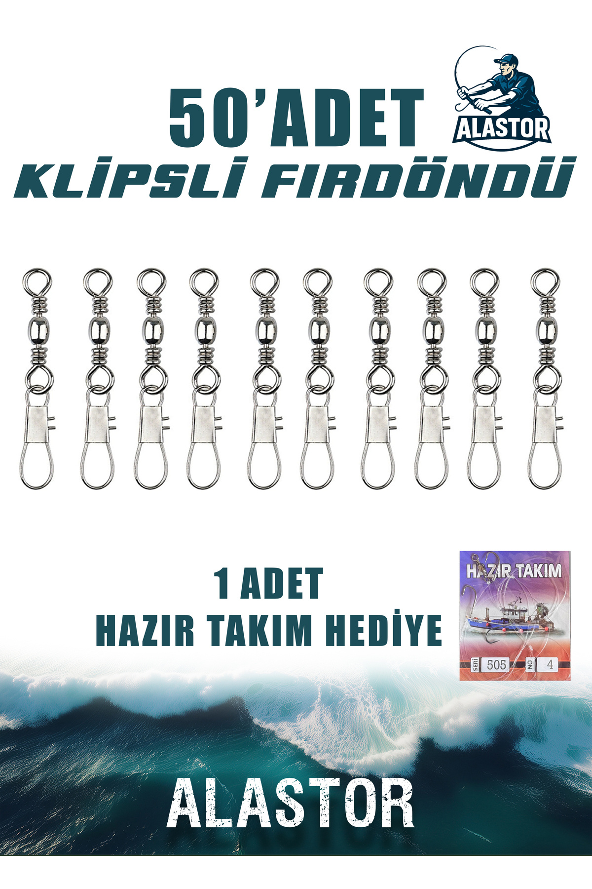 ALASTOR 50 Adet Klipsli Fırdöndü Olta İçin Fırdöndü Karbon Çelik