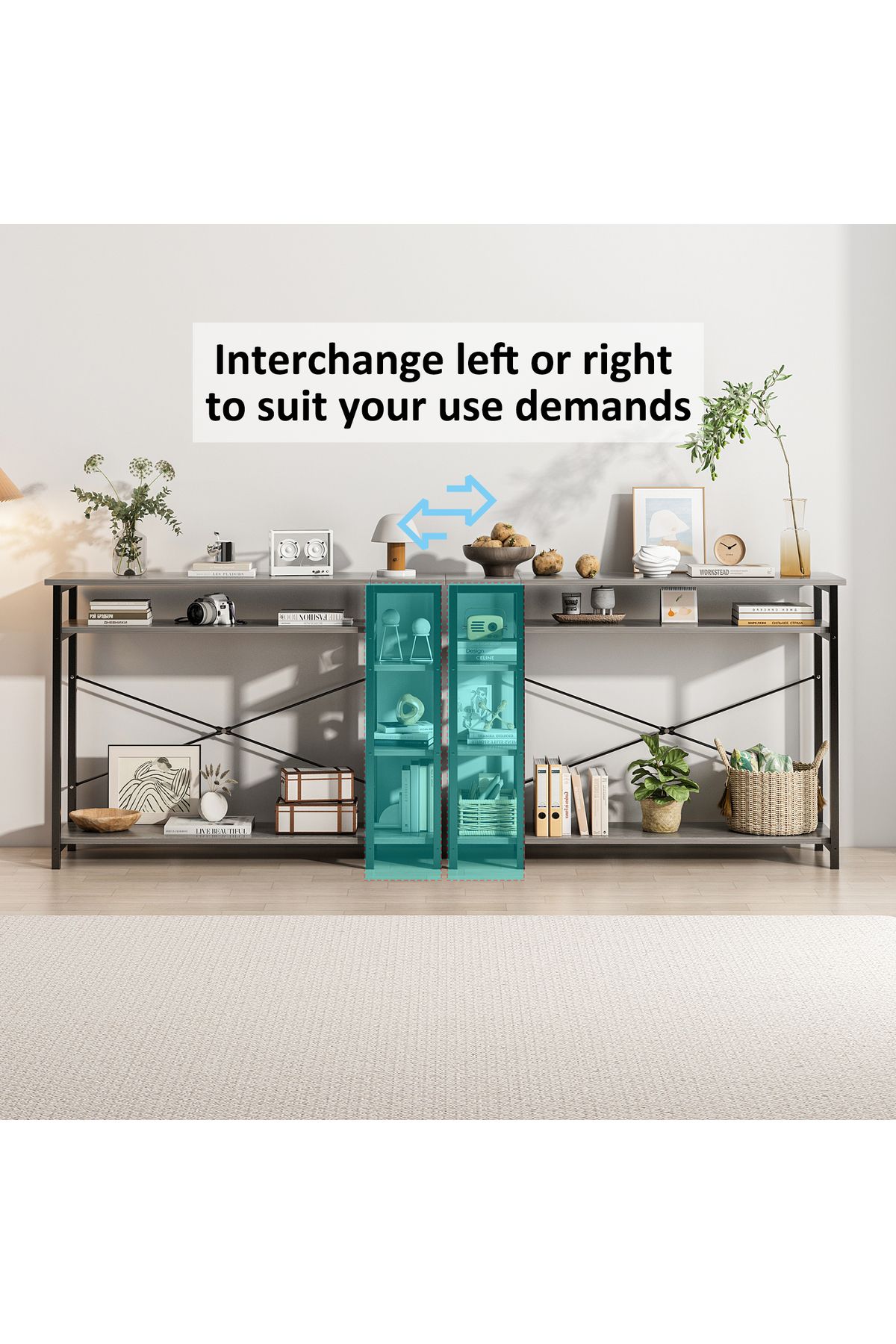 Sheinhome-طاولات كونسول لغرفة المعيشة، طاولة مدخل مع 4 أرفف تخزين، طاولة طويلة خلف الأريكة 5