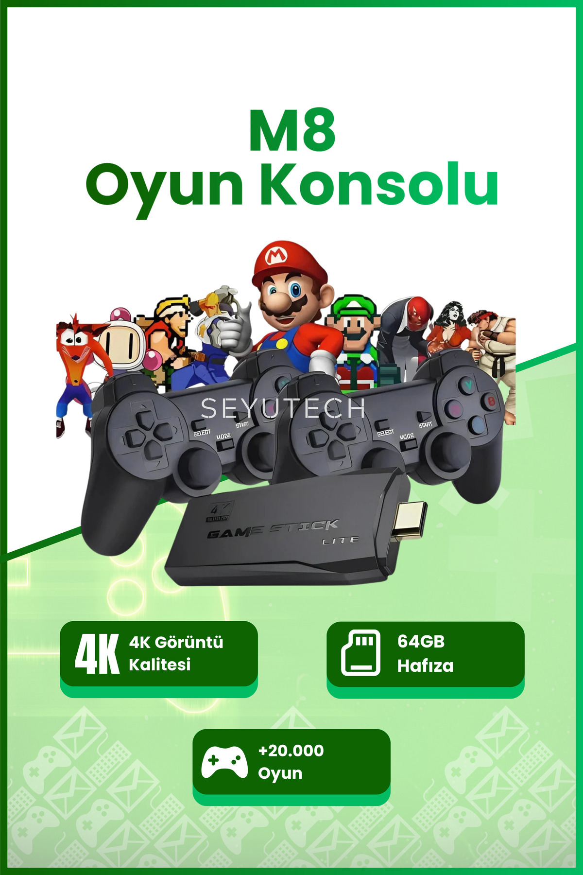 SEYUTECH Nostalji Kablosuz Çift Kol Oyun Konsolu Uyumlu 4K-HDMI 20000 Oyunlu 2.4g Retro Gaming Stick Atari