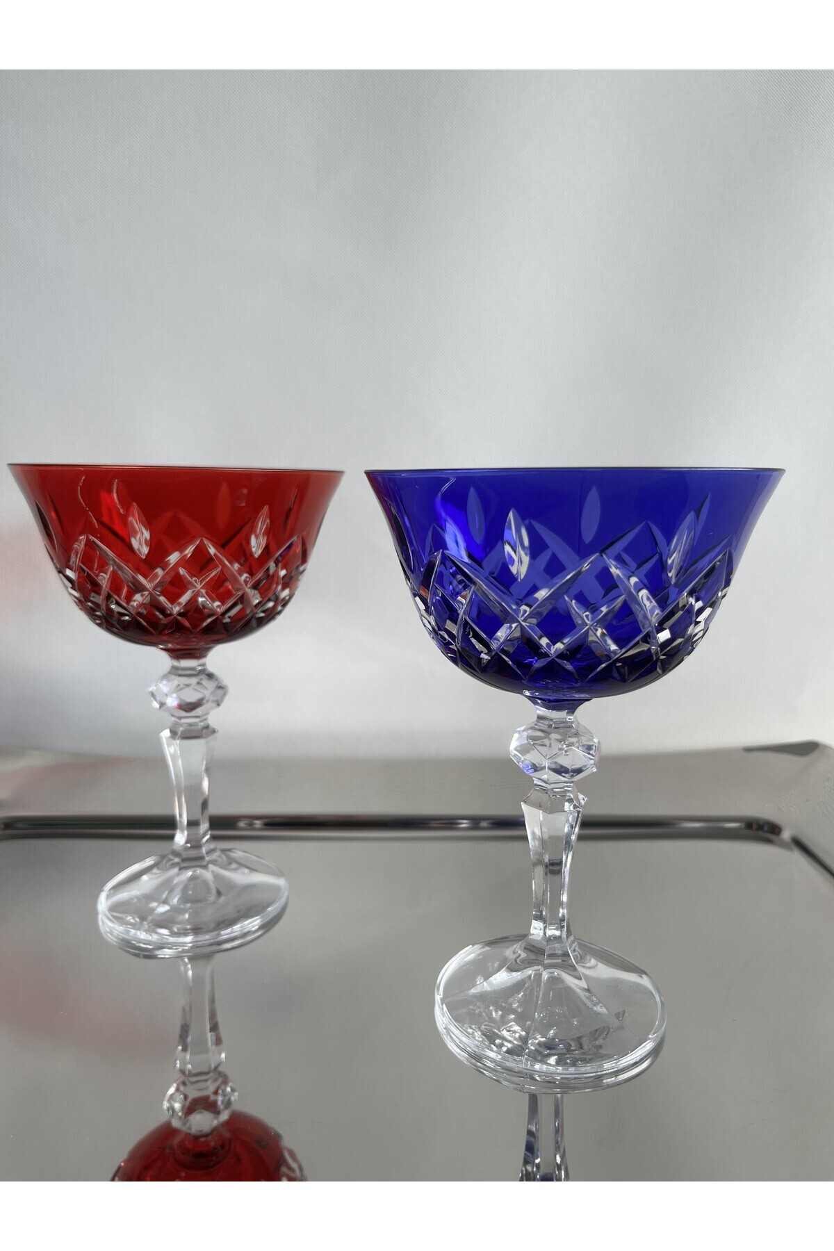 DECOSTYLE-Crystal Bohemia Colored Footed Decor Square 1 Pcs Mouth Width 10.5 cm Height 15 cm 3