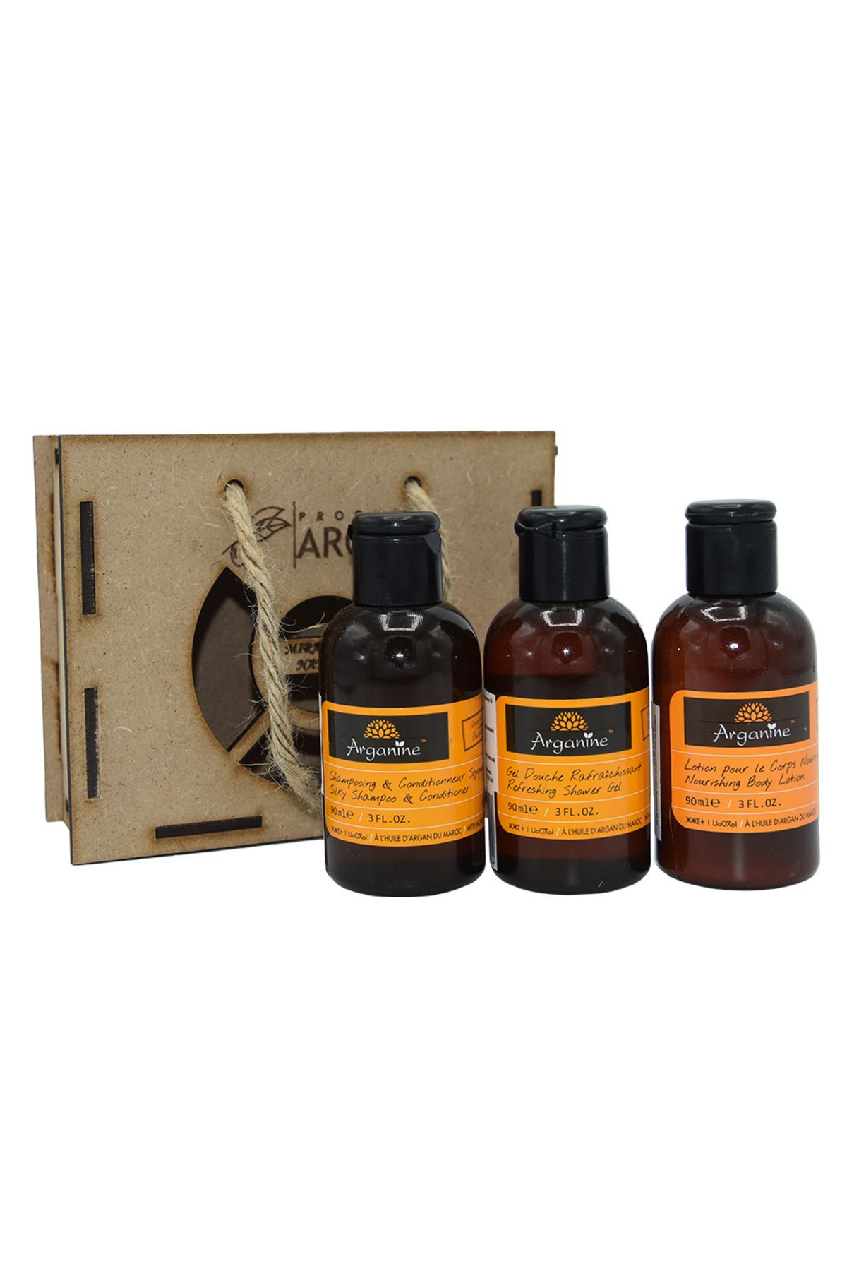 AZBANE -CASABLANCA - MAROC-Set cadou rustic Sampon&Balsam Arganine, 90 ml, Gel de dus Arganine 90 ml, Lotiune Arganine 90 ml 1