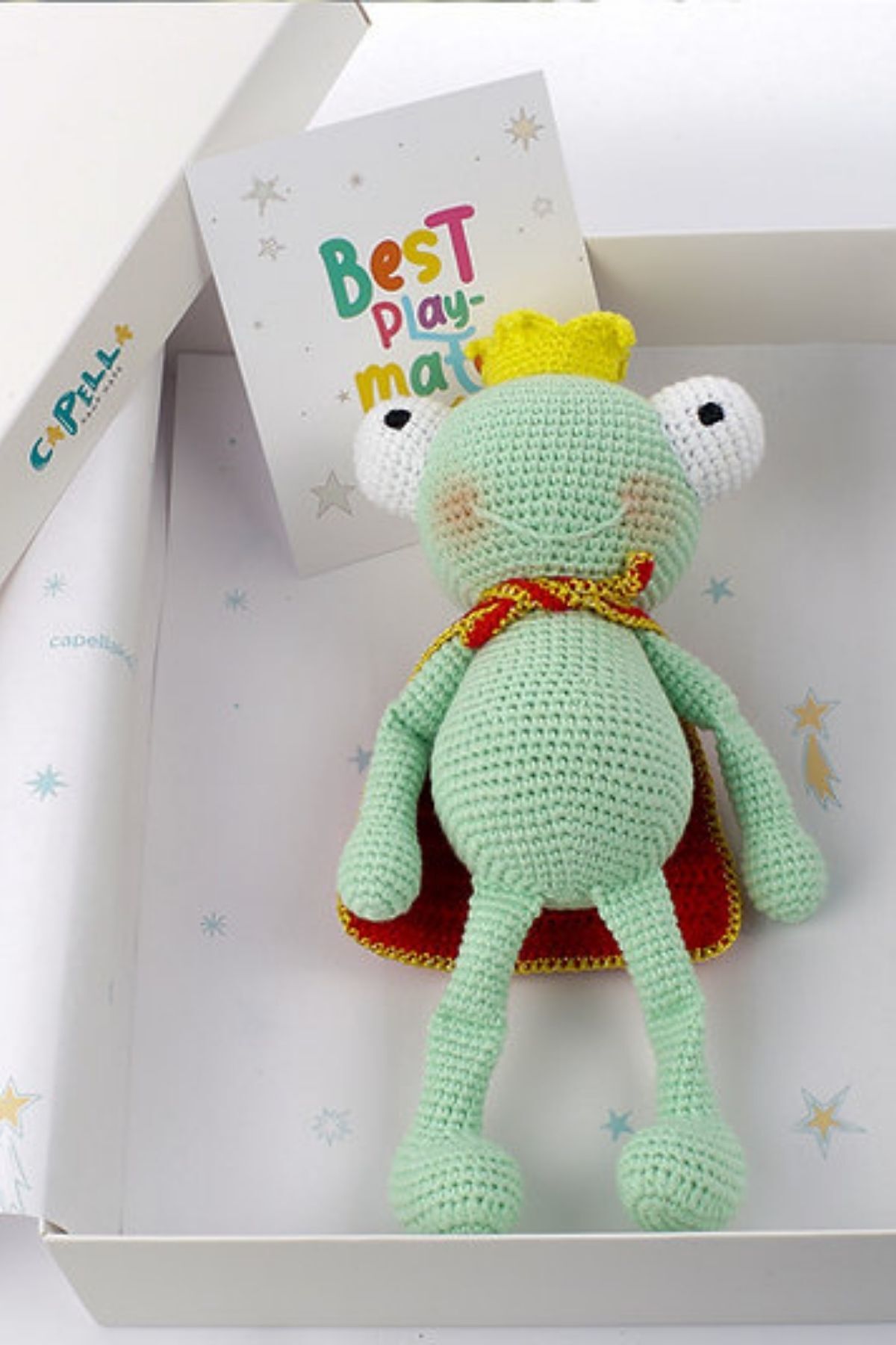 Amigurumi Örgü Bebek Çocuk Doğal Oyun Arkadaşı Oyuncak Kurbağa Prens