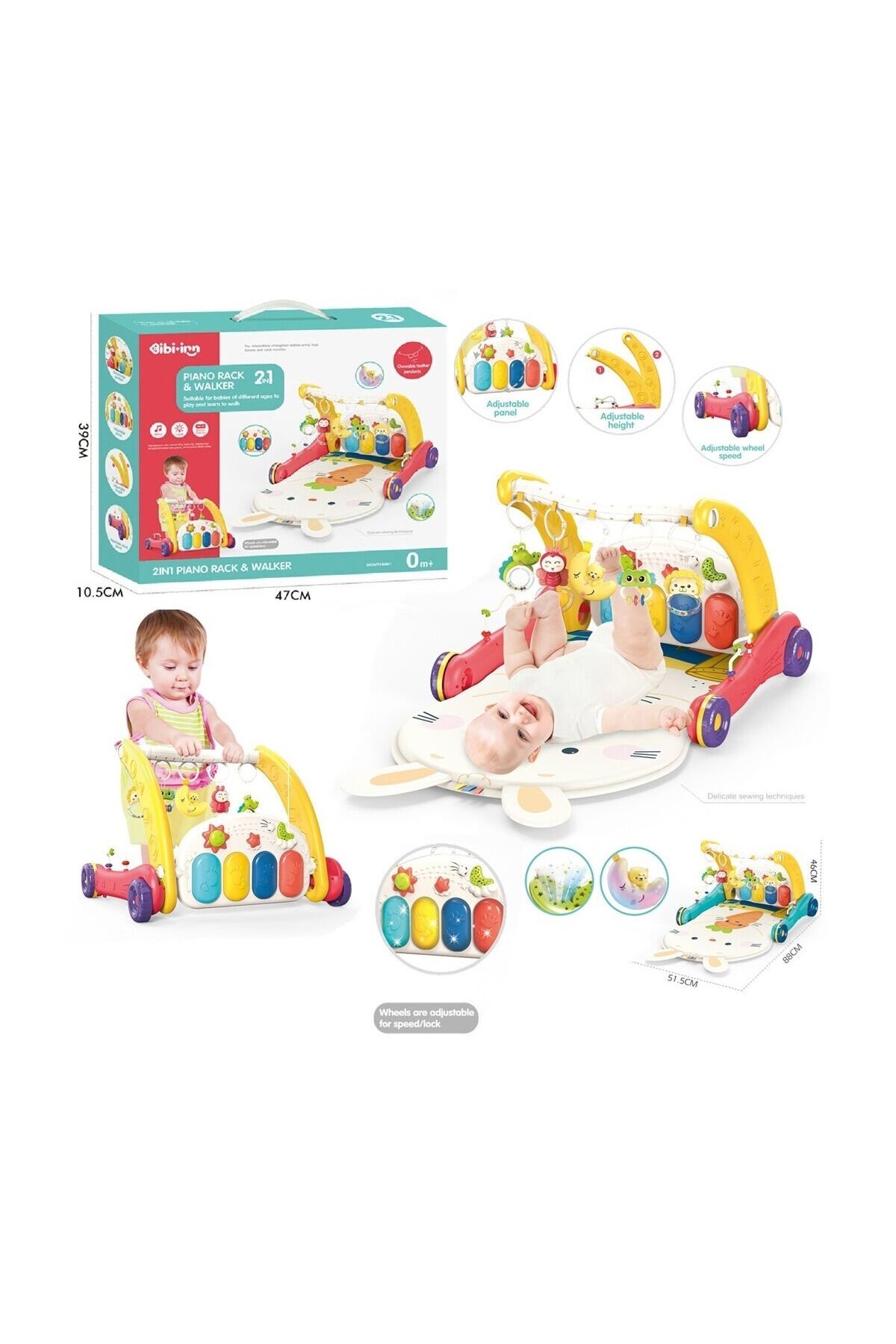 VARDEM OYUNCAK BIB6016- Piyanolu Bebek Yürüteci ve Tavşan Desenli Kırmızı Oyun Halısı 2 in 1 fotoğrafı 2 (önizleme)