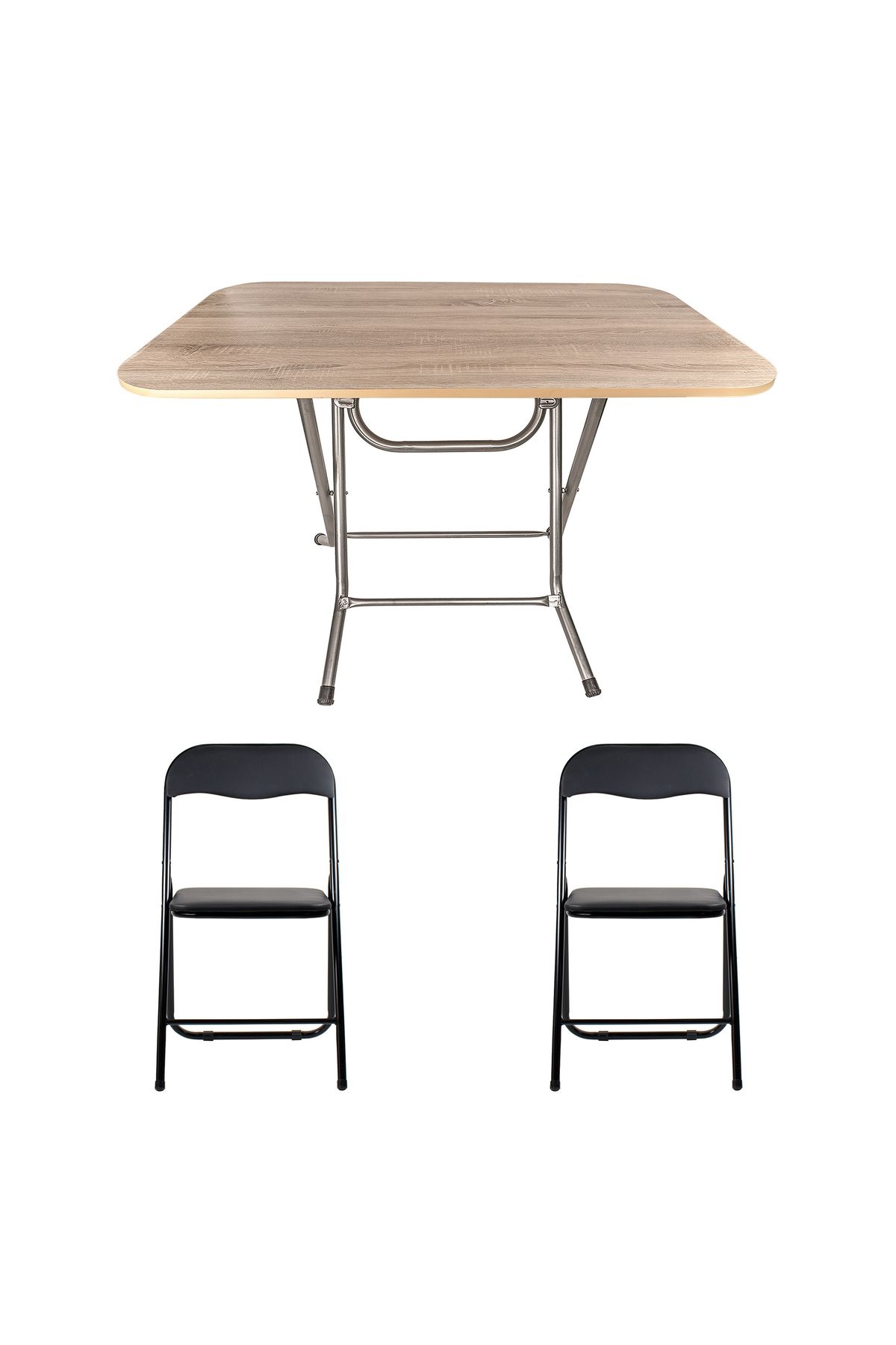 Z-Tools Masă Pliabilă Cu Blat Din Mdf, Dimensiuni 70x120x73 Cm + 2 X Scaune Pliabile De Bucătărie Zln2531_stejar_2s - One Size