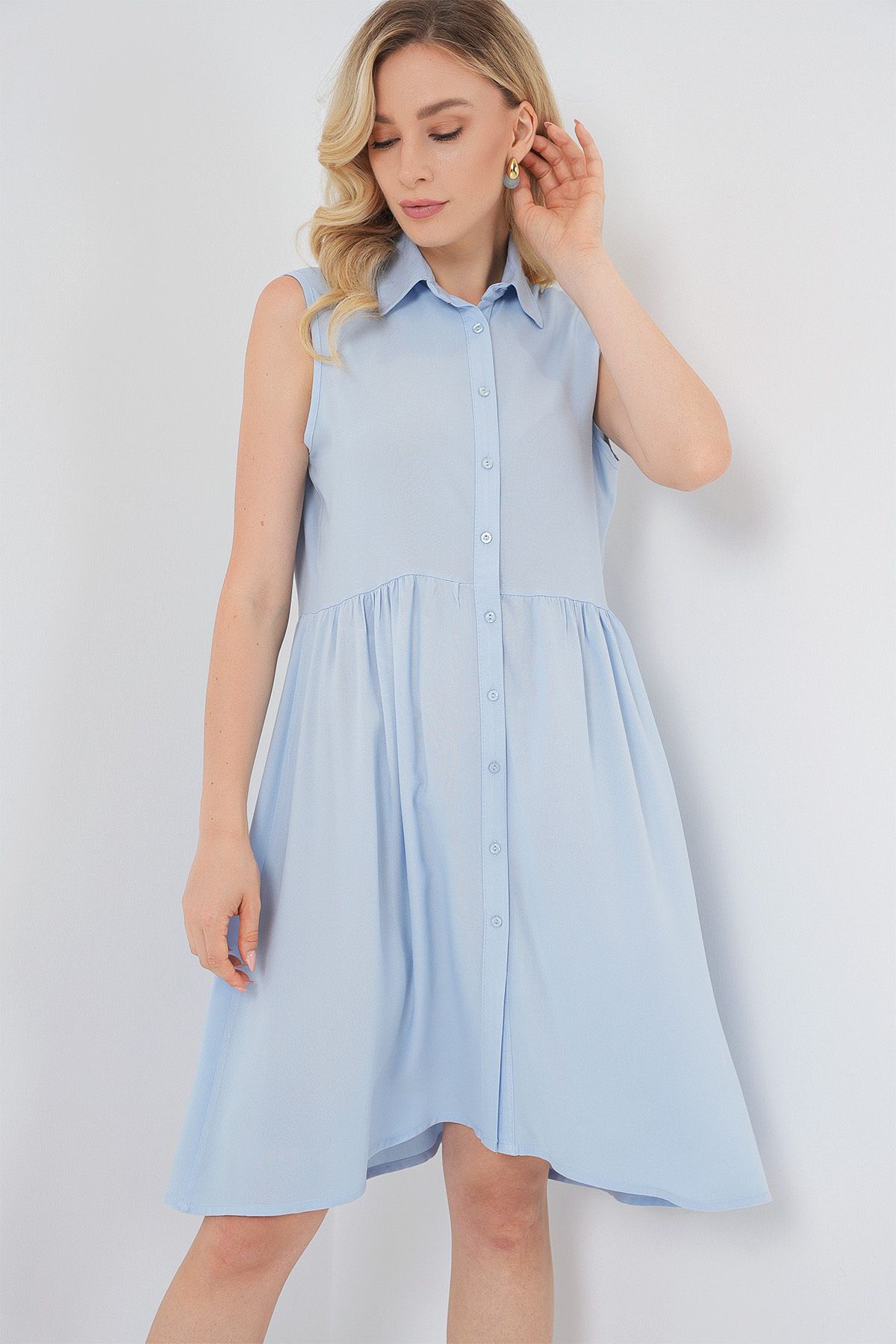 Bigdart-Rochie midi cu mâneci zero pentru femei 2563 - albastru 4
