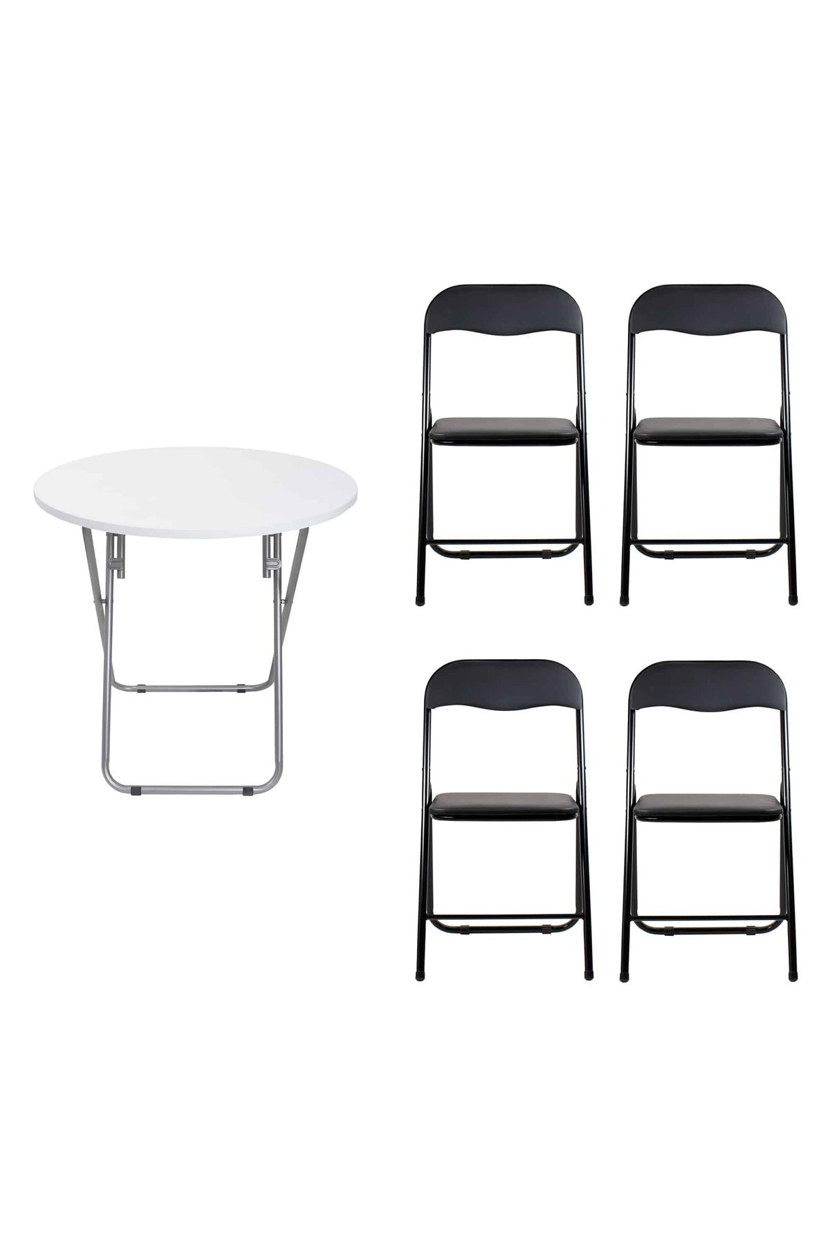 Z-Tools Masă Rotundă Pliabilă Cu Blat Din Mdf, Dimensiuni 70x70cm, Albă + 4 X Scaune Pliabile De Bucătărie Zln6944_4s - One Size