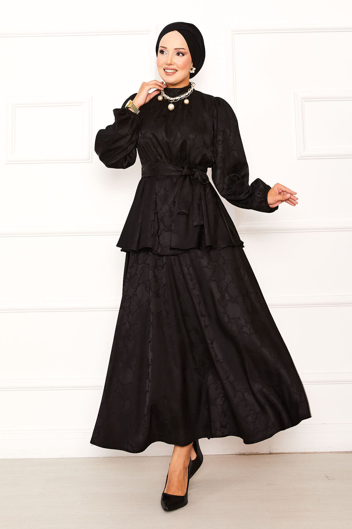 EBRUTESETTÜR Beli Büzgülü Seyyar Kuşaklı Jakar Etekli Takım