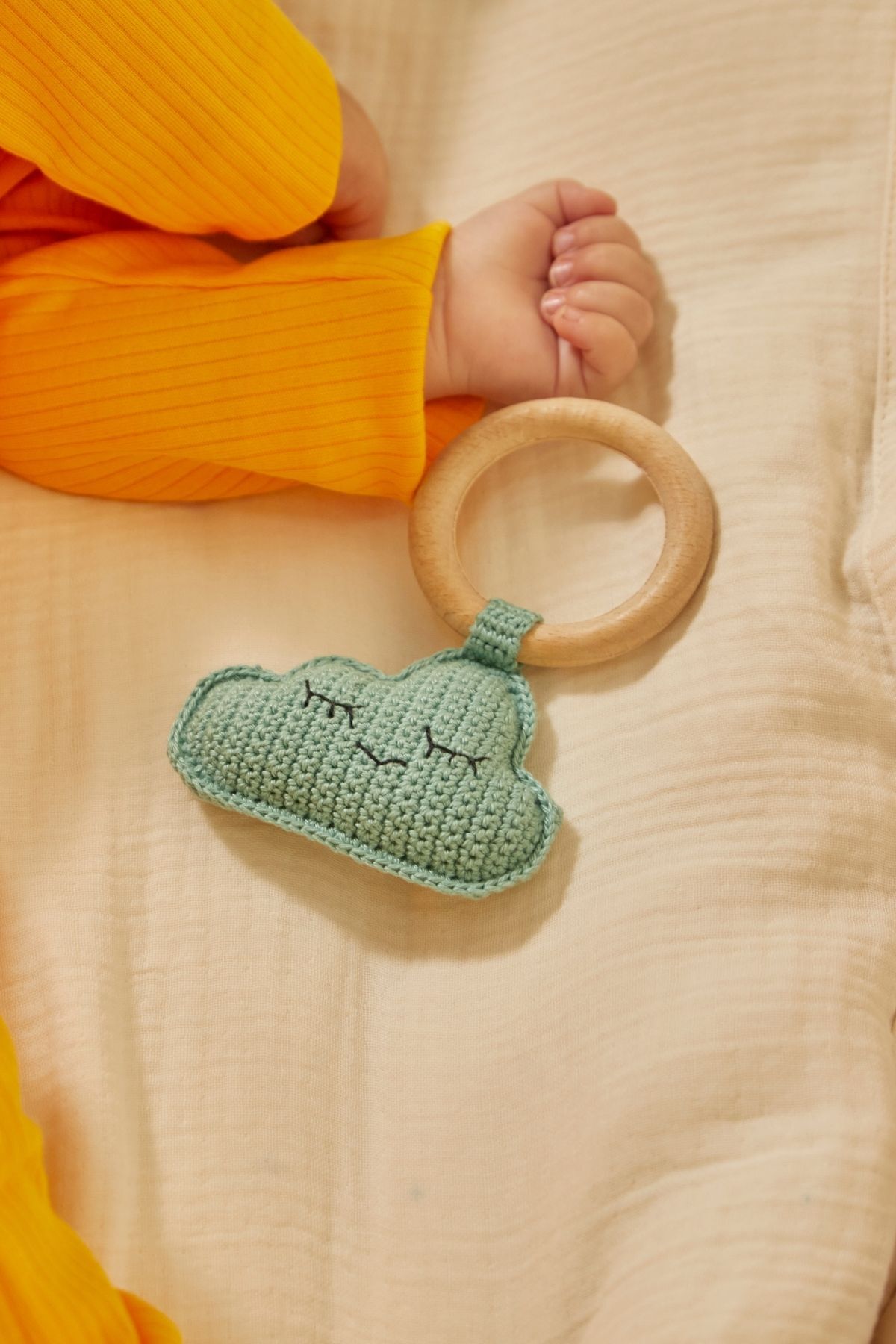 Doğal Bebek Örgü Amigurumi Diş Kaşıyıcı Bulut Mavi 9-12 Ay