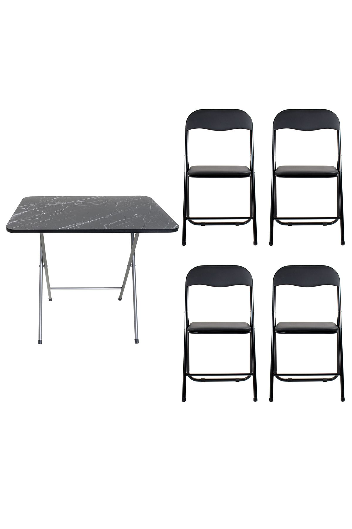 Z-Tools Masă Pliabilă Cu Blat Din Mdf, Dimensiuni 60x80x70cm, Neagră + 4 X Scaune Pliabile De Bucătărie Zln6975_4s - One Size