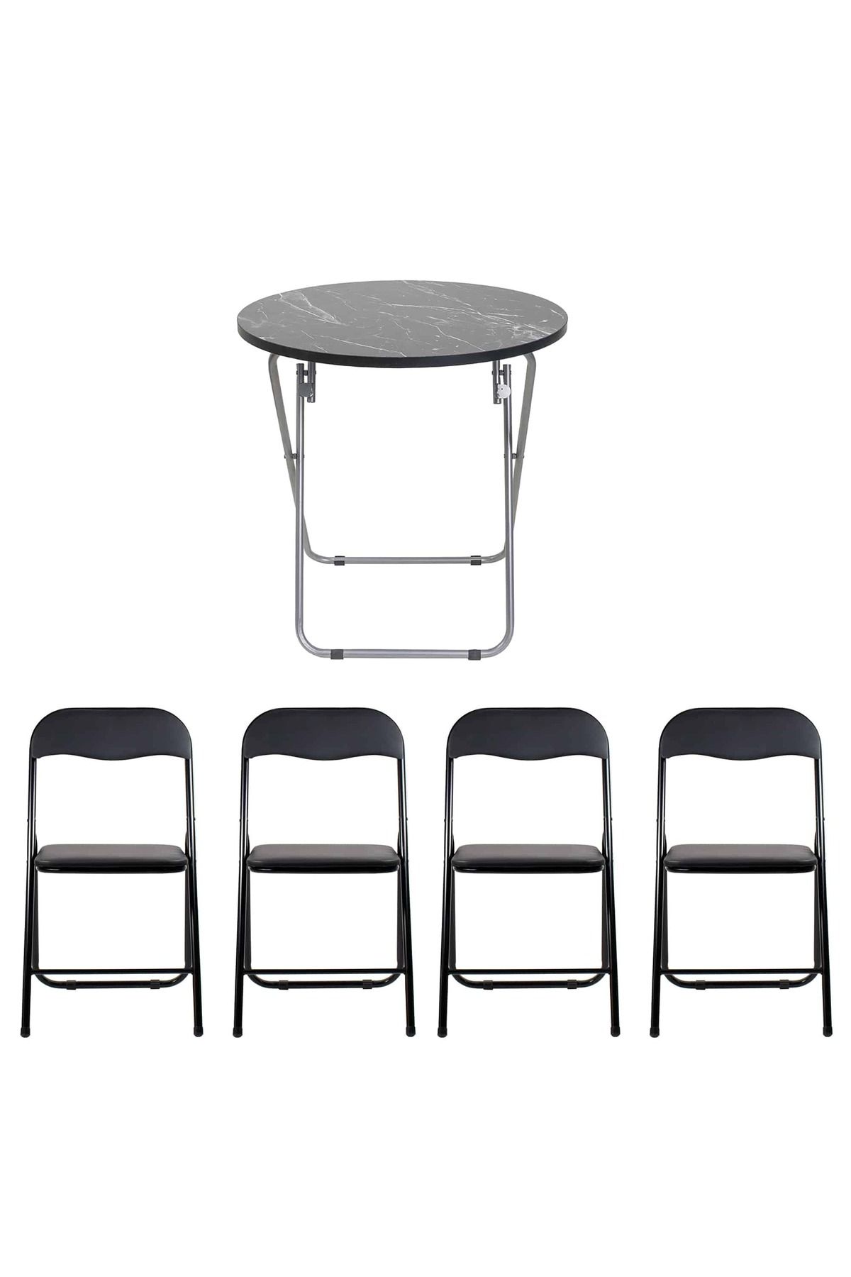 Z-Tools Masă Rotundă Pliabilă Cu Blat Din Mdf, Dimensiuni 60x65cm, Neagră + 4 X Scaune Pliabile De Bucătărie Zln6951_4s - One Size