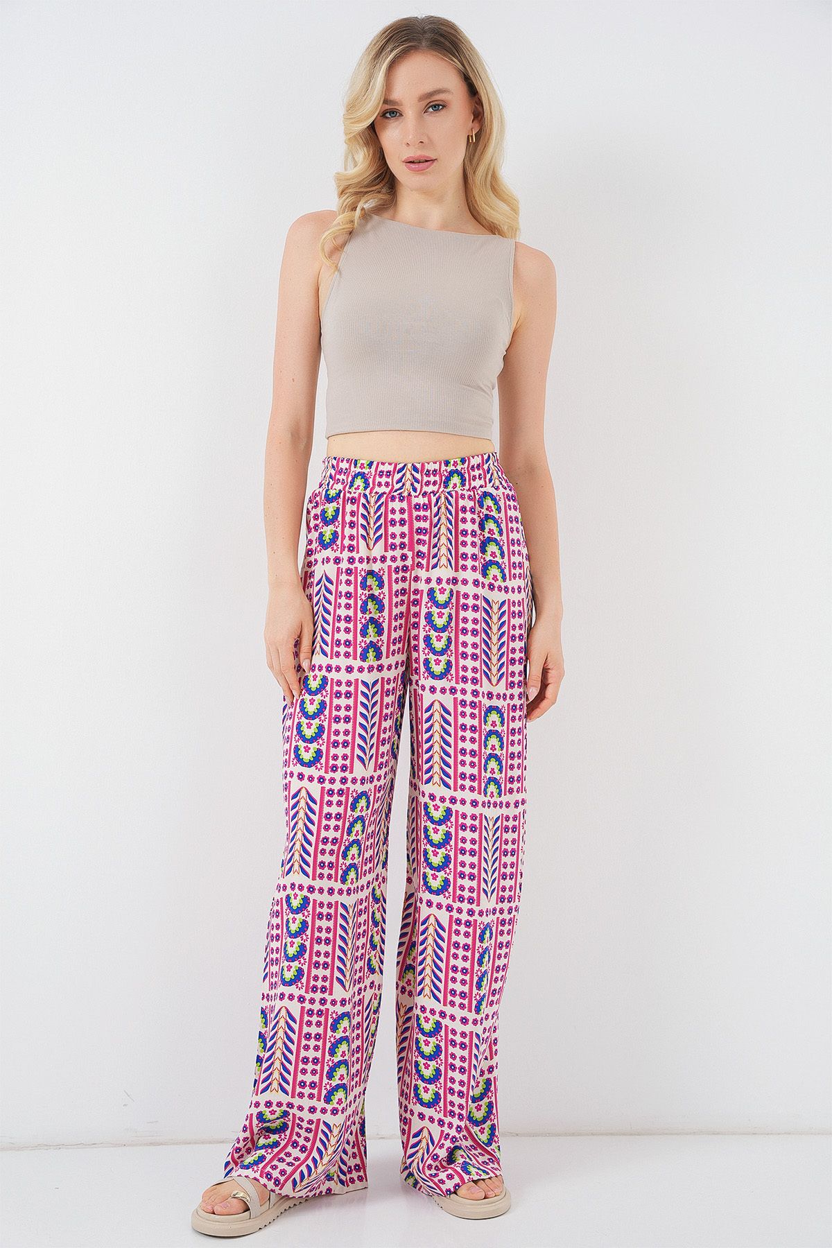 Bigdart-Women's Patterned Viscose Trousers 6749 - Fuchsia 1
