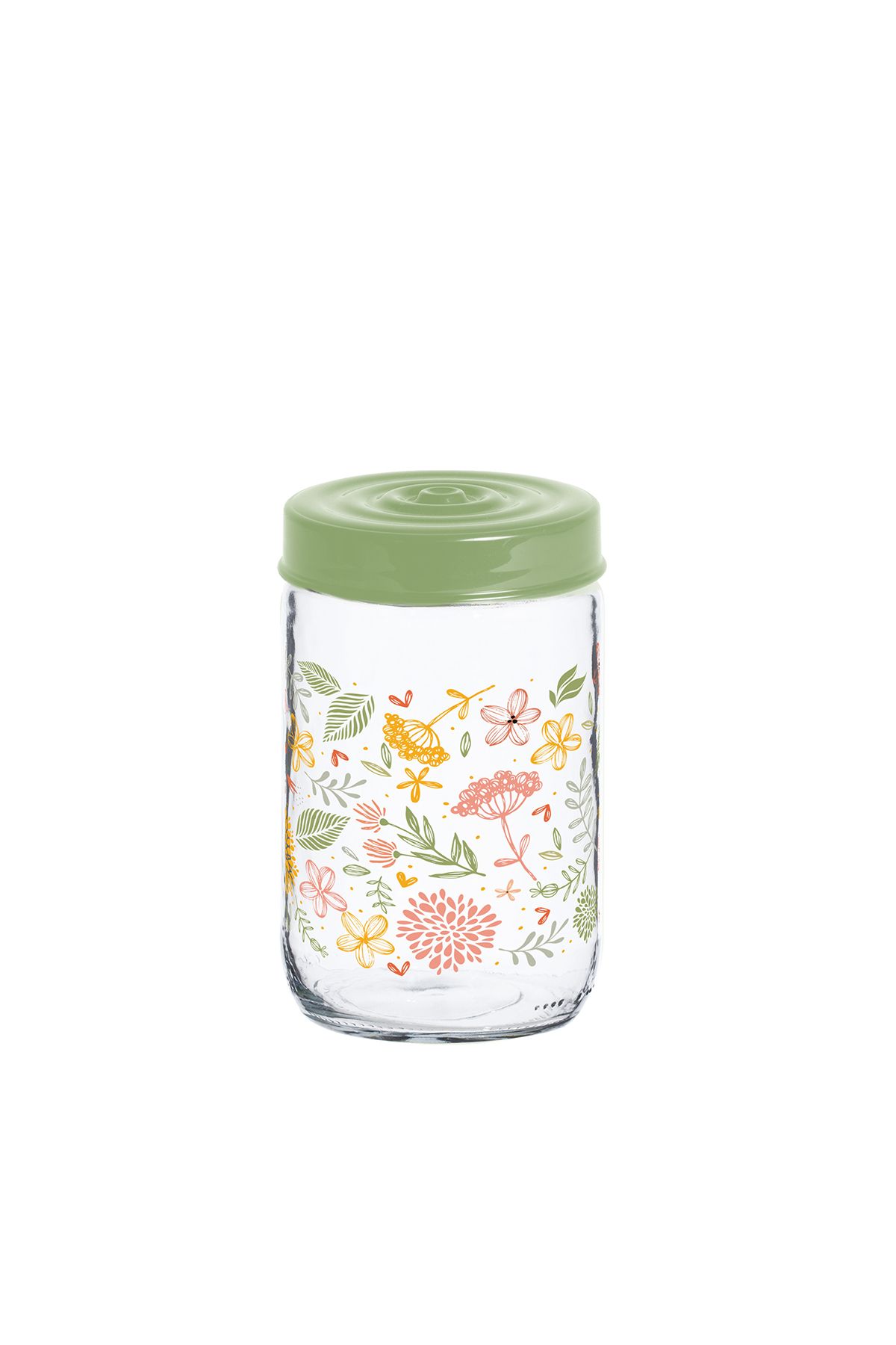 Herevin-660ml Glass Spice Jar with Decorative PP Green Lid Botanic, Transparent 1