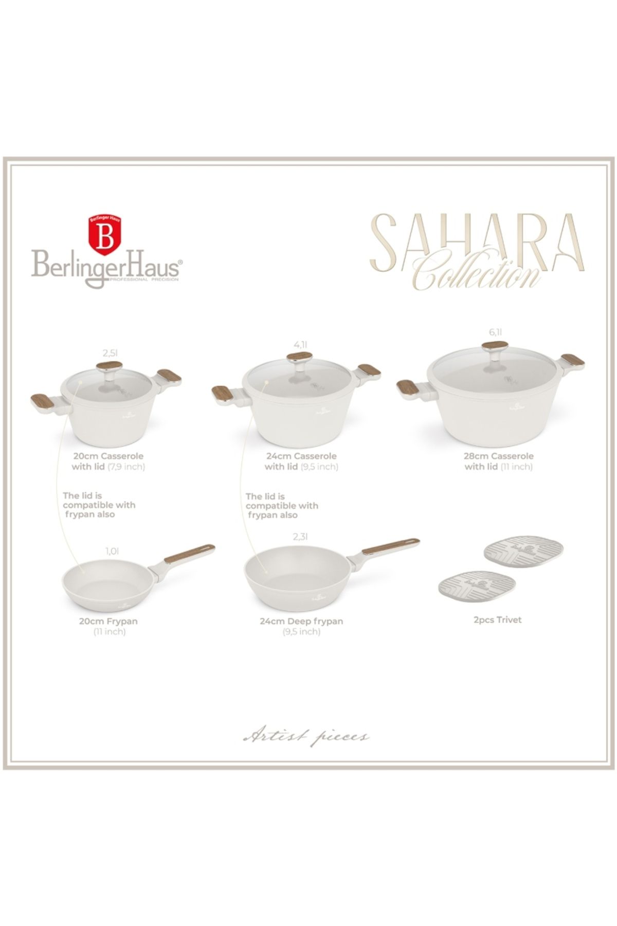 Berlinger Haus-10 Pcs Titanium Cookware Set Nonstick Sahara Nordic Collection Turboinduction All Stoves New 13
