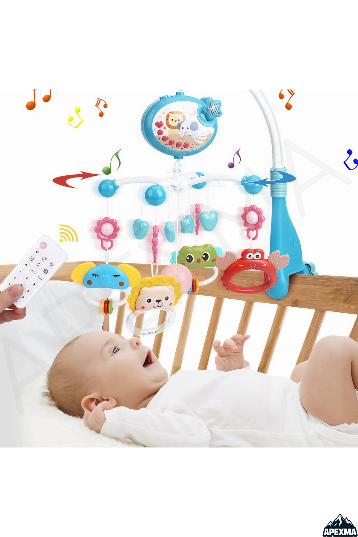 Apexma Pilli Işıklı Müzikli Kumandalı Projektörlü Sabitlemeli Çıngıraklı Dişlikli Dönence - Uyku Arkadaşı fotoğrafı 6 (önizleme)