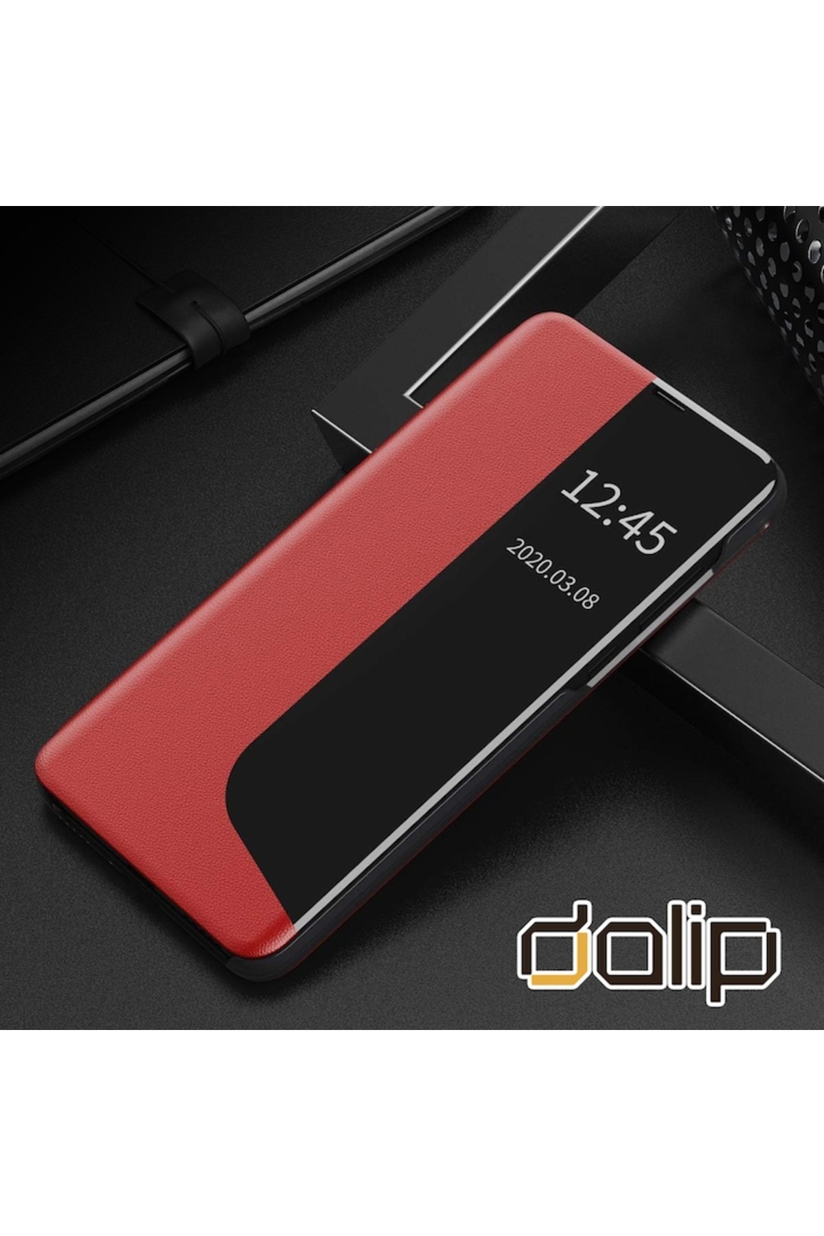 dalip-Flip Case for Huawei P20 Pro, Split Mad View, Leather, Red 3