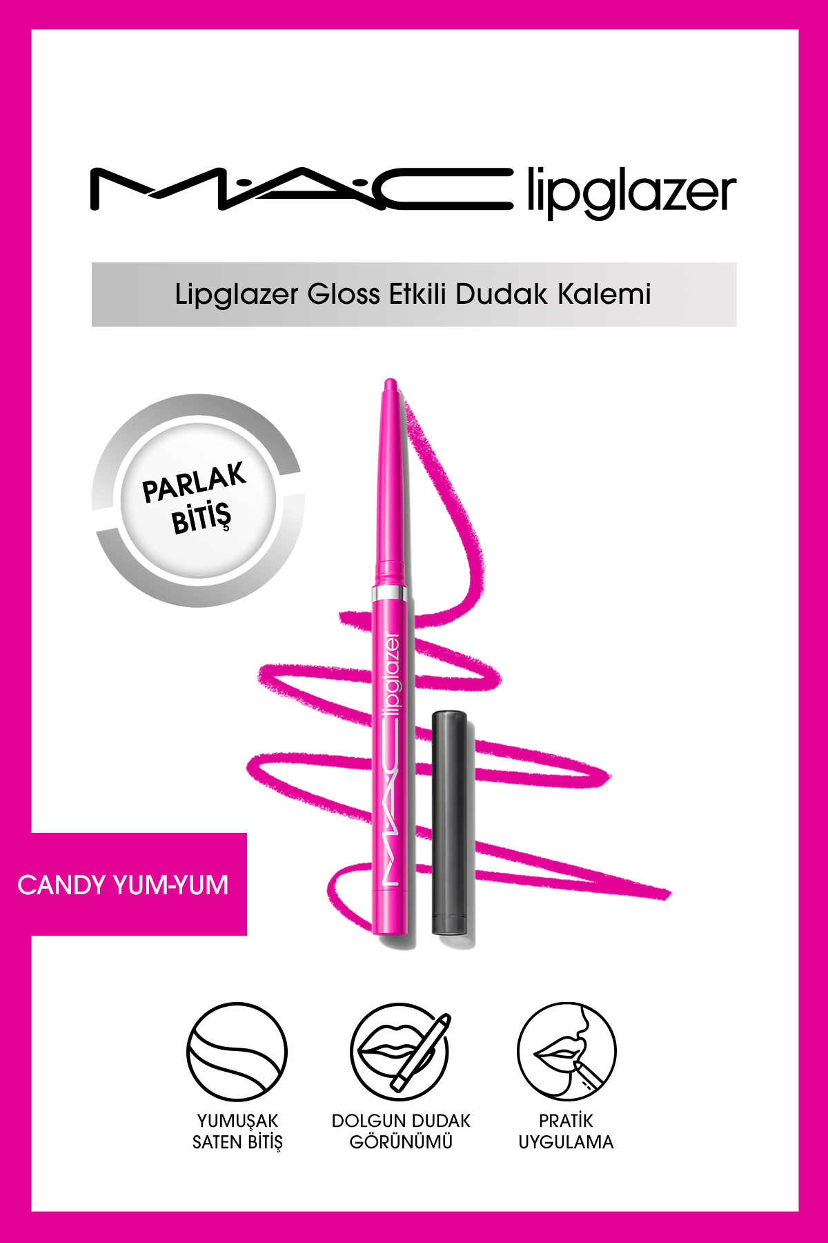 M.A.C Lipglazer Gloss Etkili Dudak Kalemi - Candy Yum-Yum — صورتی 137547