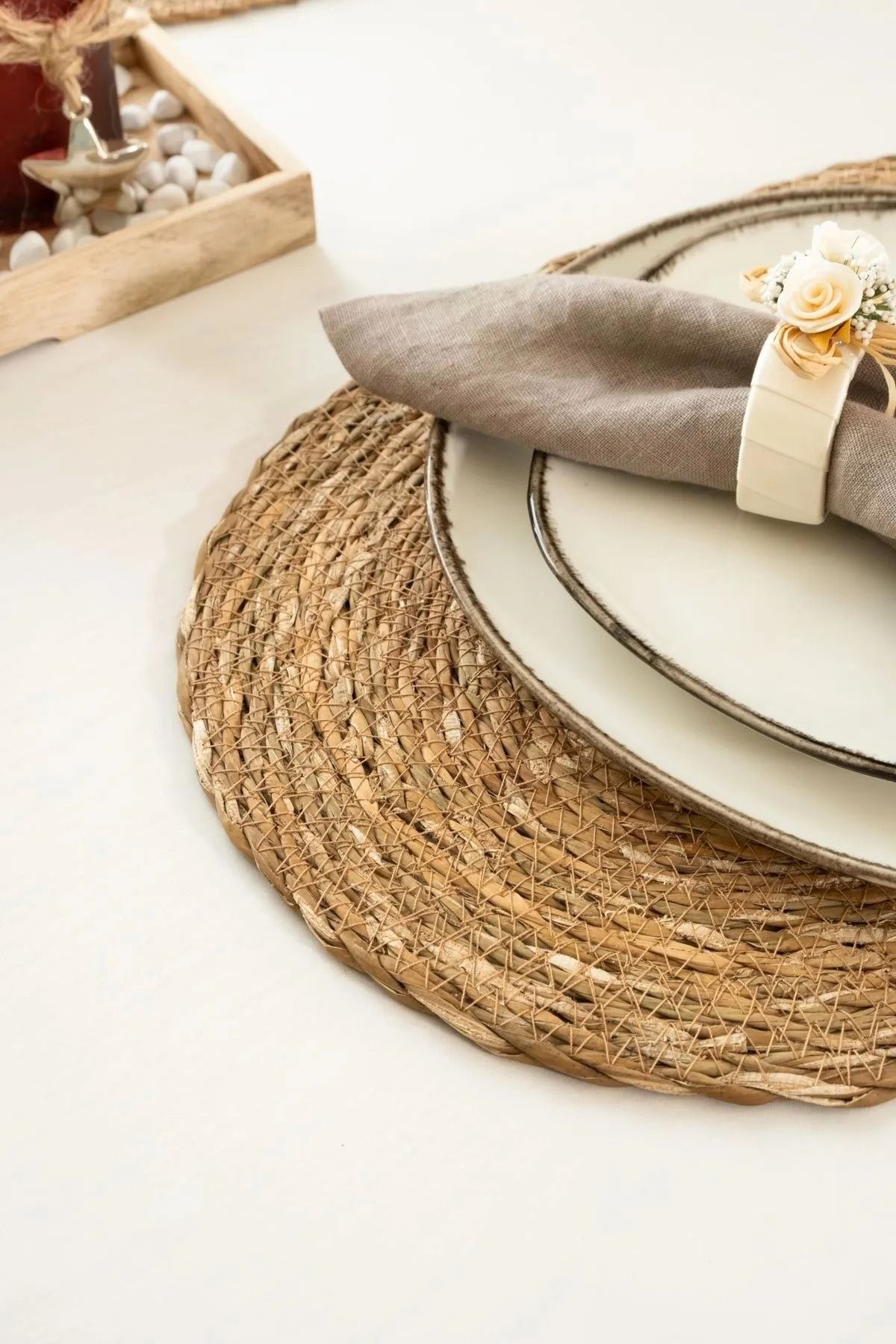 Halımax-Set of 2 Oval Wicker American Service Supla 45X30Cm Round Bamboo Knitted Tableware Presentation Mat Two Pieces Set of 2 4