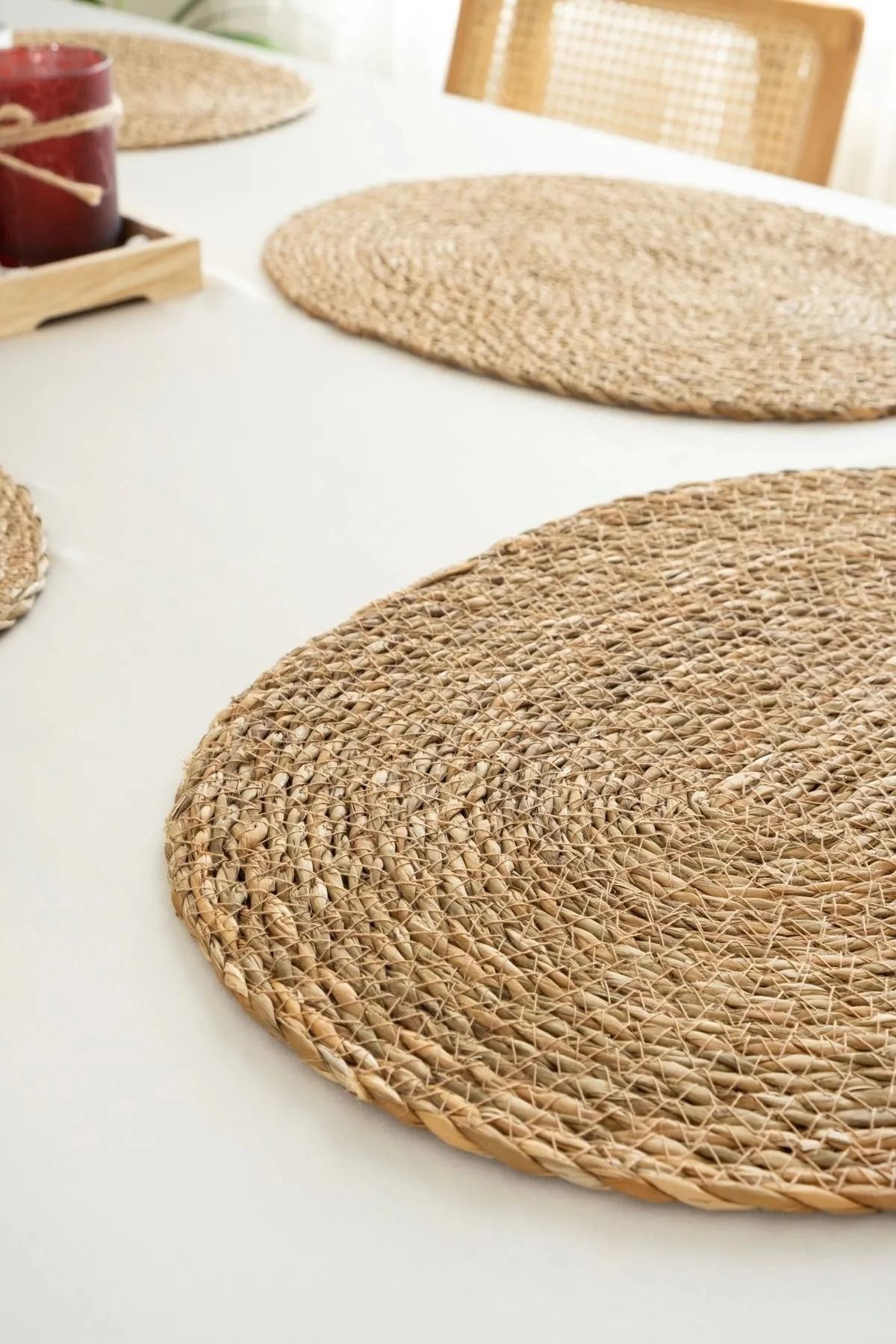 Halımax-Set of 2 Oval Wicker American Service Supla 45X30Cm Round Bamboo Knitted Tableware Presentation Mat Two Pieces Set of 2 5