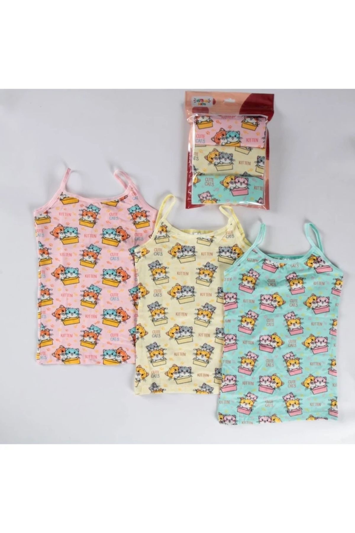 Yağmur Giyim-Diamond Mixed Pattern 3-Piece Girl's Undershirt Set A-128 1