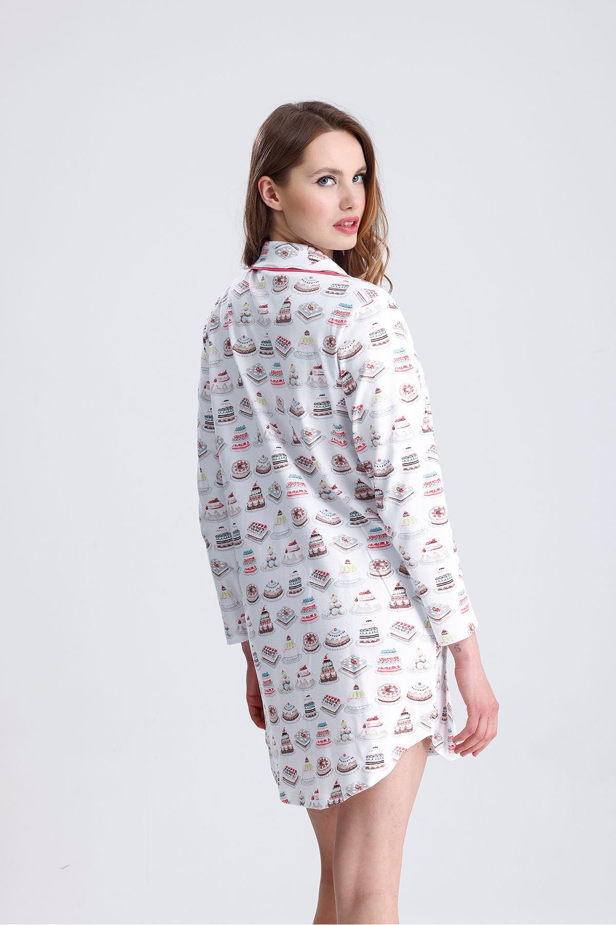 Magic Form-Front Button Patterned Combed Cotton Nightgown 6