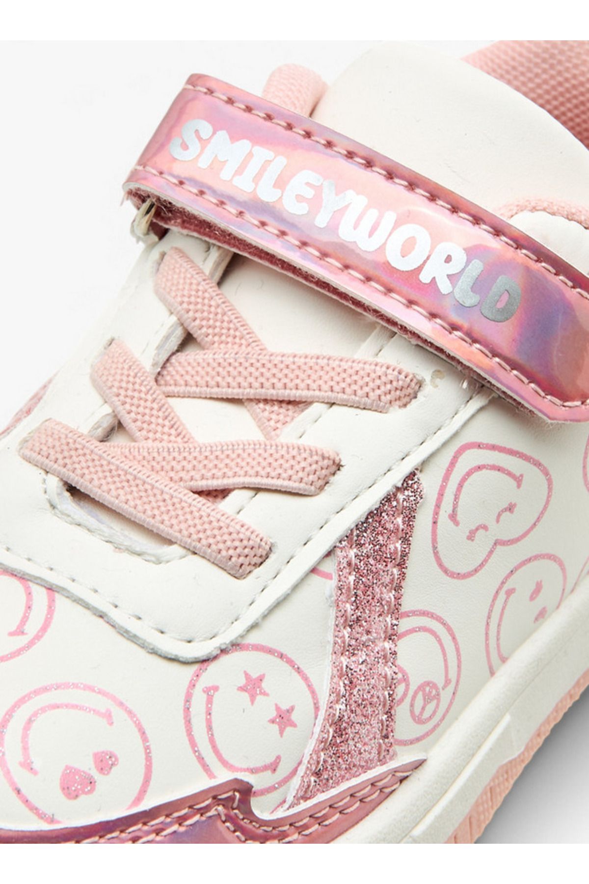 SMILEY-SmileyWorld Logo Print Sneakers with Hook and Loop Closure 4