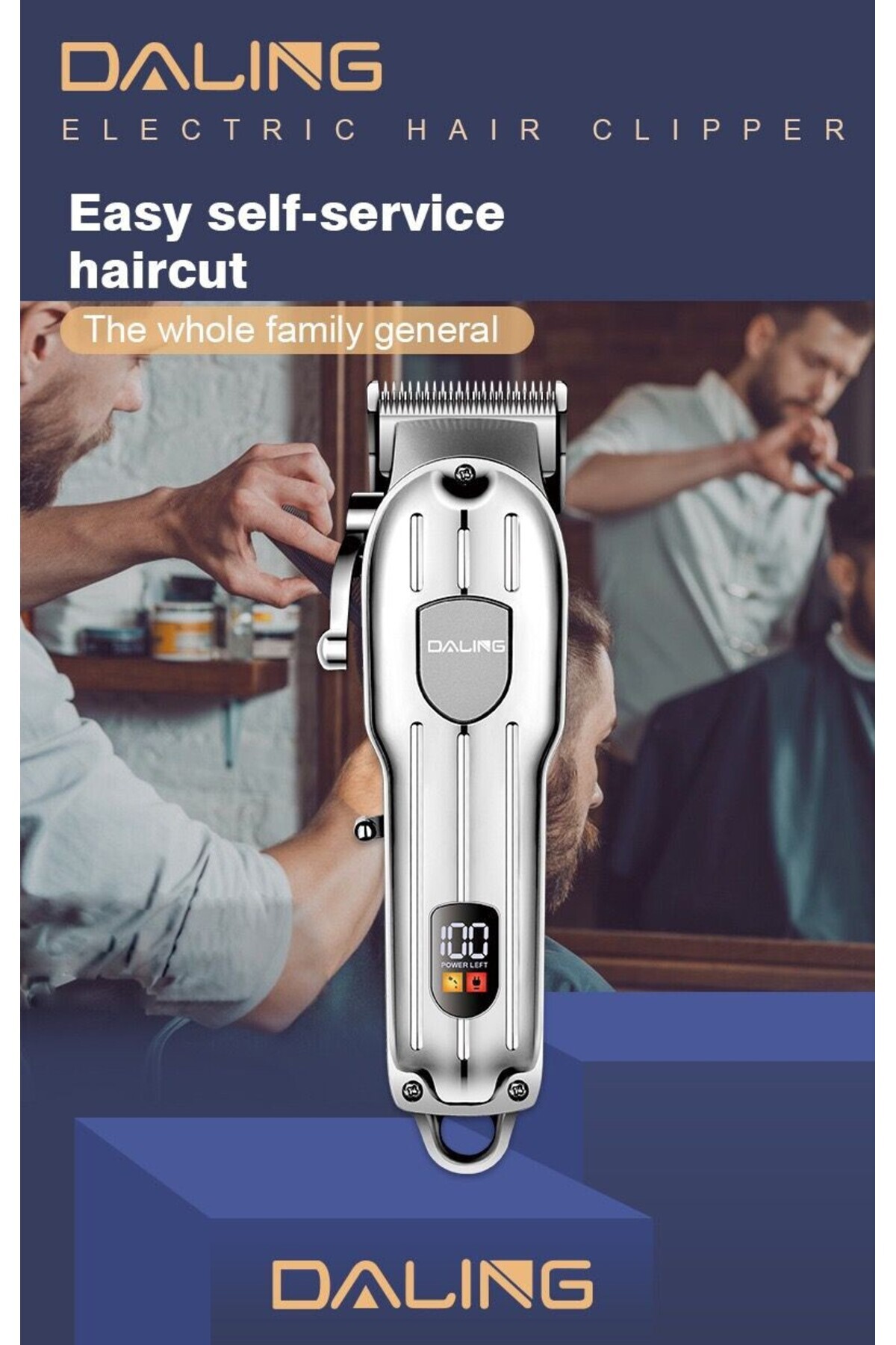 daling-LCD hair clipper with digital display, rechargeable black 7