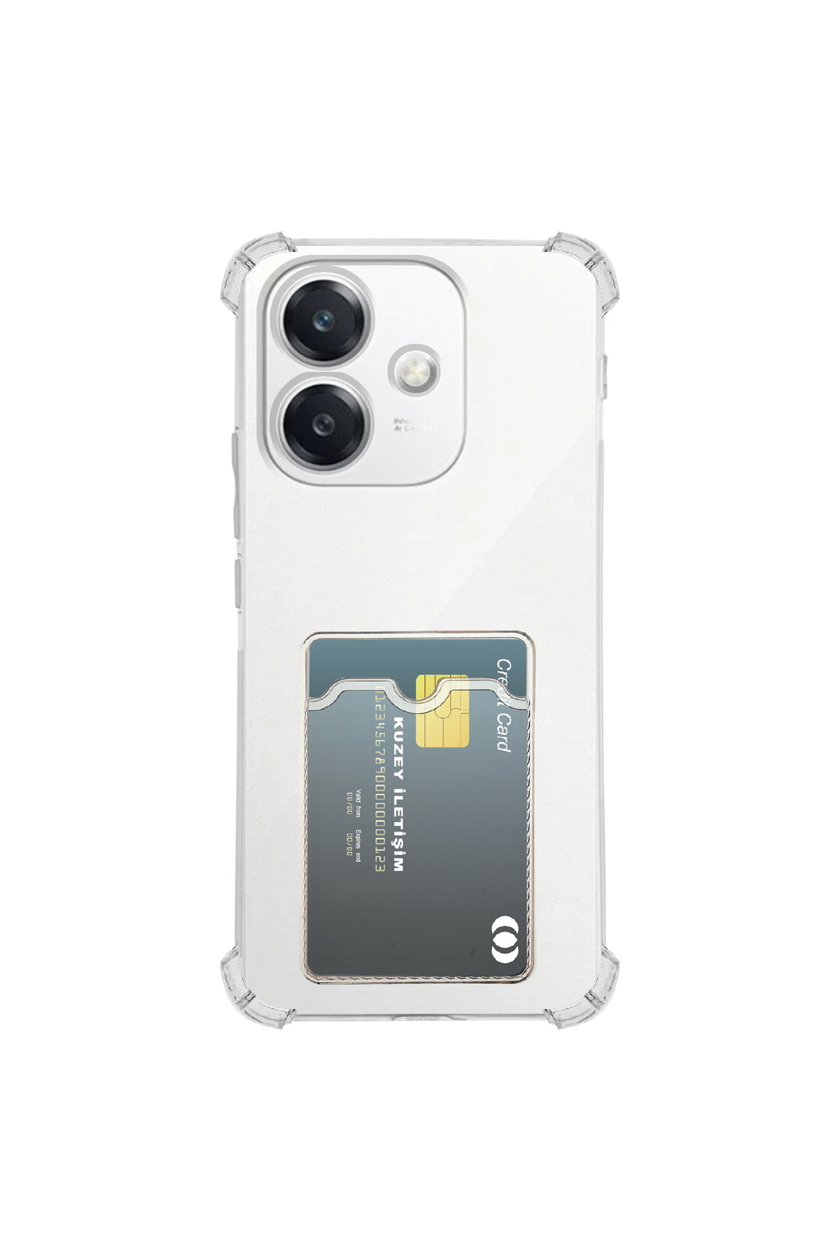Oppo A3 Kapak ile Uyumlu Kamera Korumalı Kartlıklı Darbe Emici Özellikli Şeffaf Silikon Kılıf