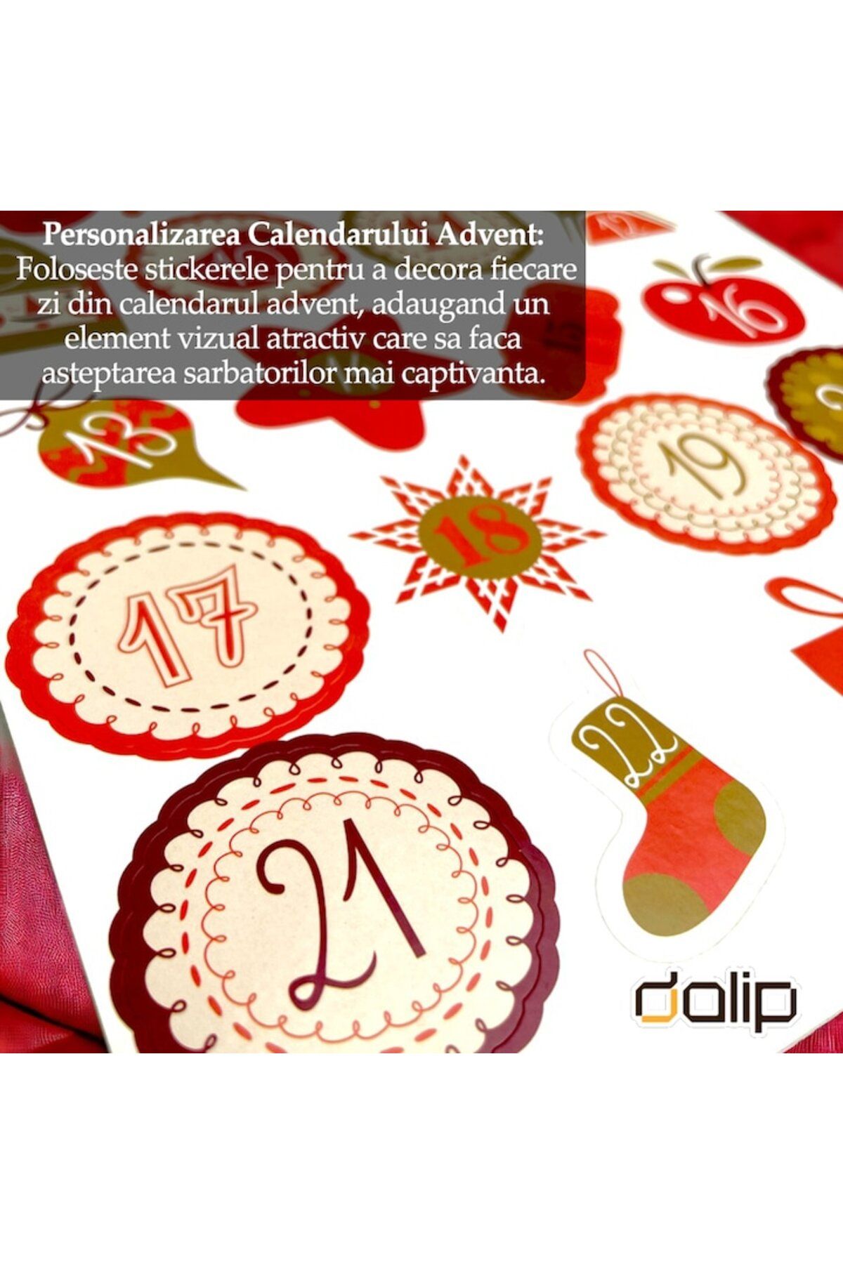 dalip-Foaie cu Stickere Dalip, pentru Calendar Advent DIY, 4.5cm, pentru Craciun, 24 Piese, mod 5, Multico 3