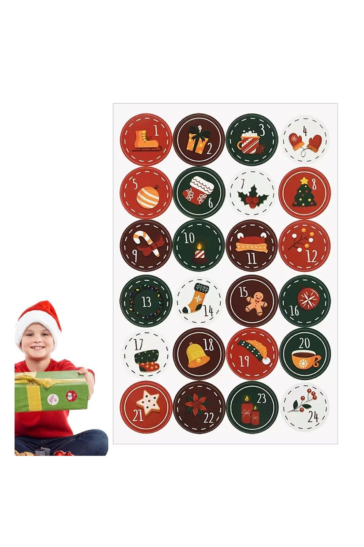 dalip-Foaie cu autocolante pentru calendar de Advent DIY, 4,5 cm, Crăciun, 24 bucăți, Modul 2, Multicolor 4