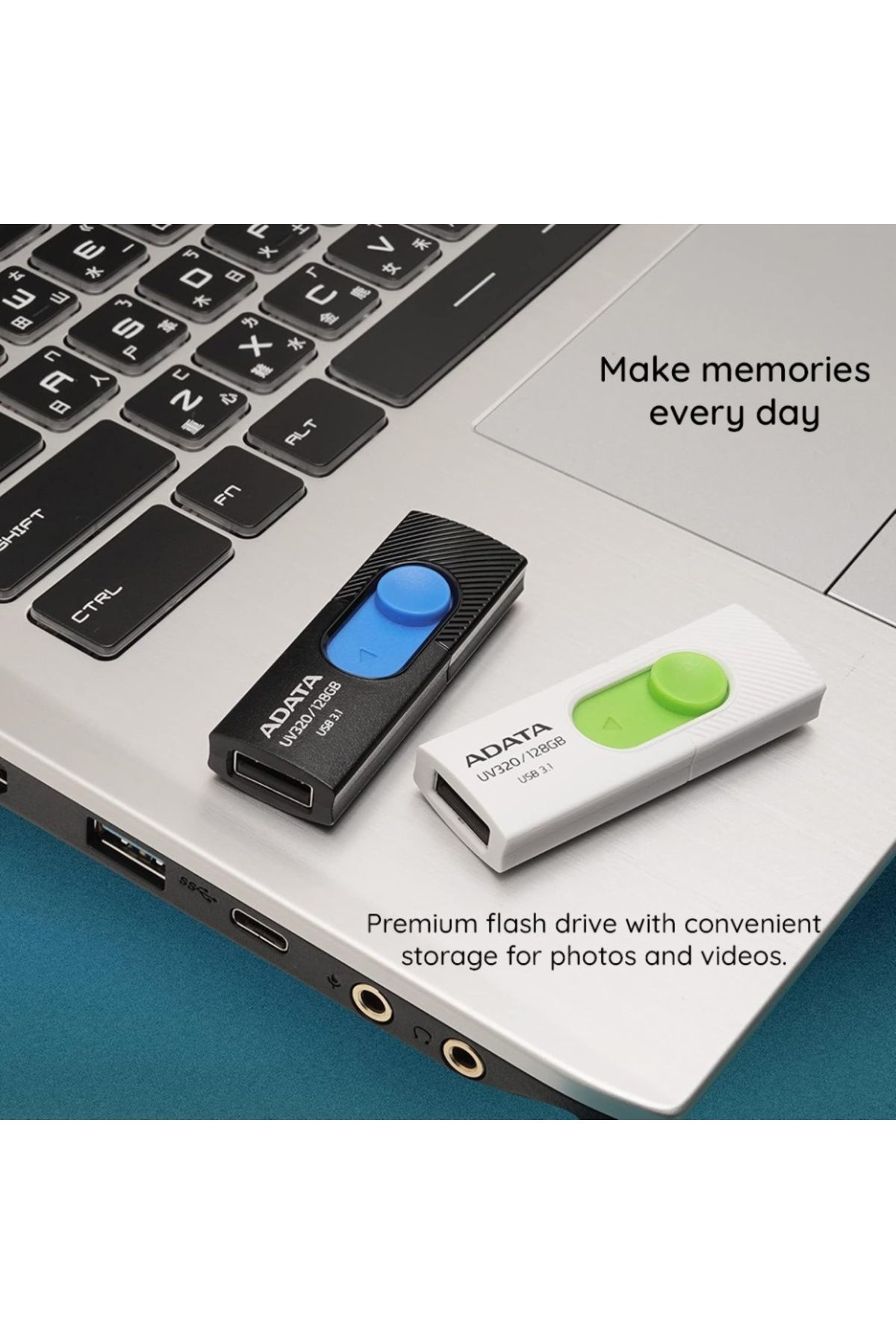 Adata-Stick USB UV320, 32G, USB 3.1, Design glisant, Alb/Verde 4