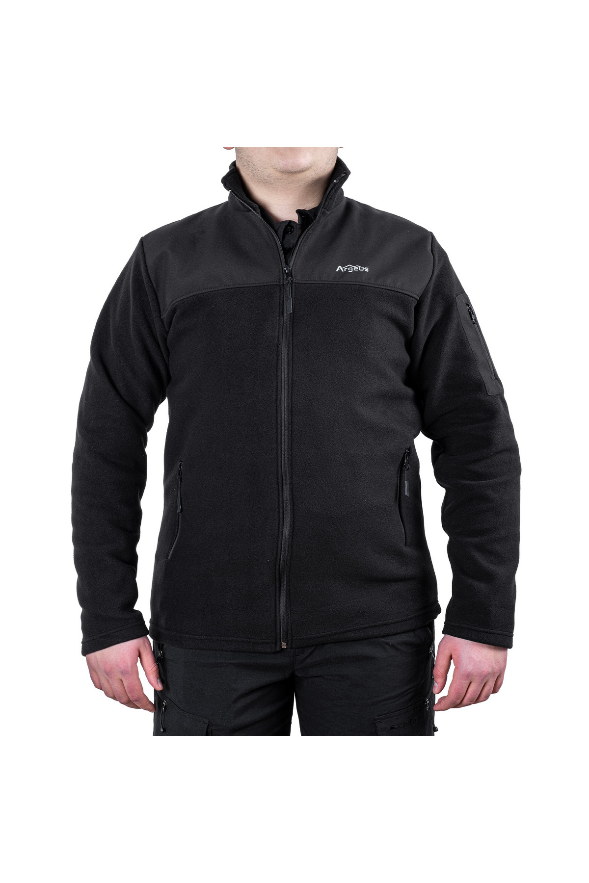 ARGEUS Outdoor Polar Ceket Siyah - Sıcak Tutan Polar - Softshell Omuz - Fermuarlı Cep