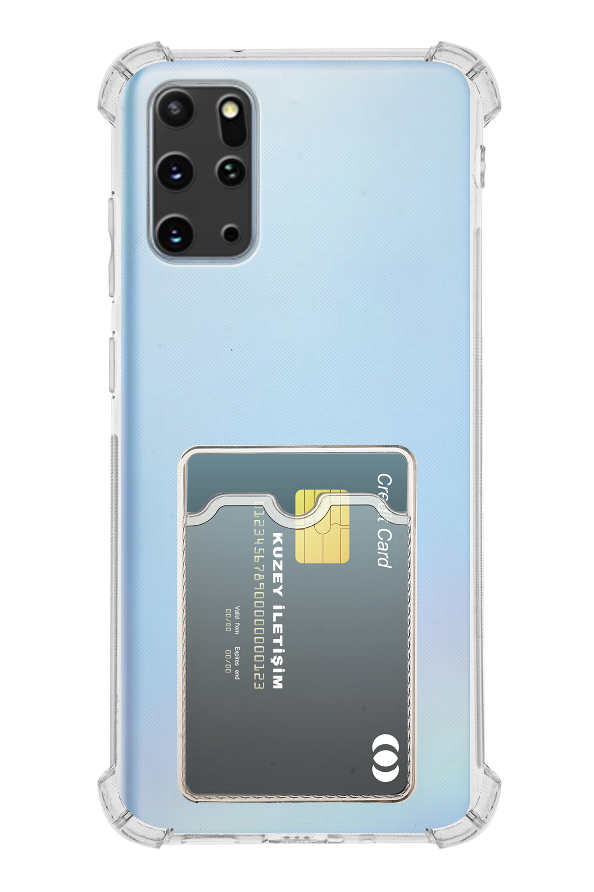 Samsung S20 Plus Kapak ile Uyumlu Kartlıklı Darbe Emici Özellikli Şeffaf Silikon Kılıf