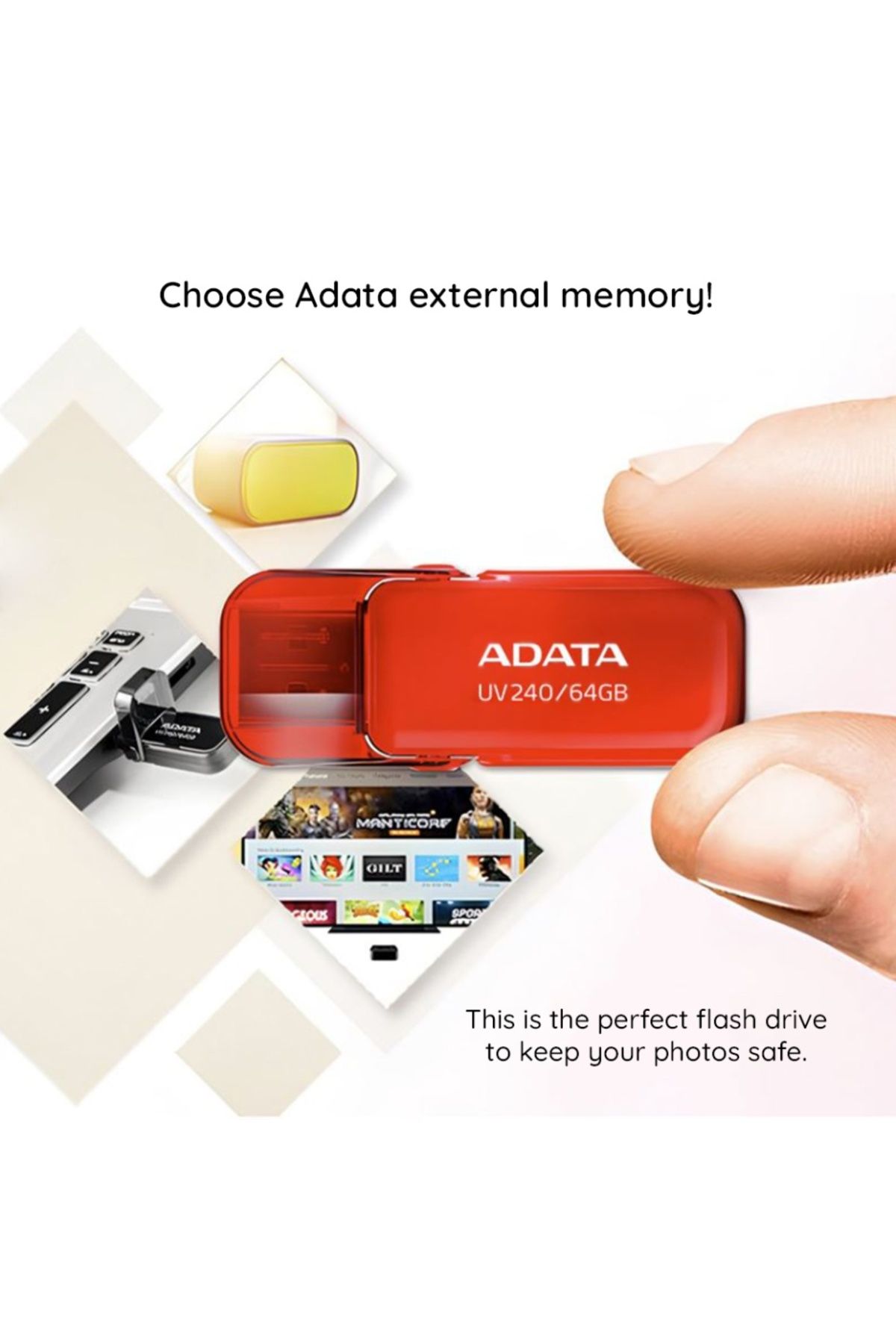 Adata-Stick USB UV240, 64G, USB 2.0, Capac rabatabil, Alb 6