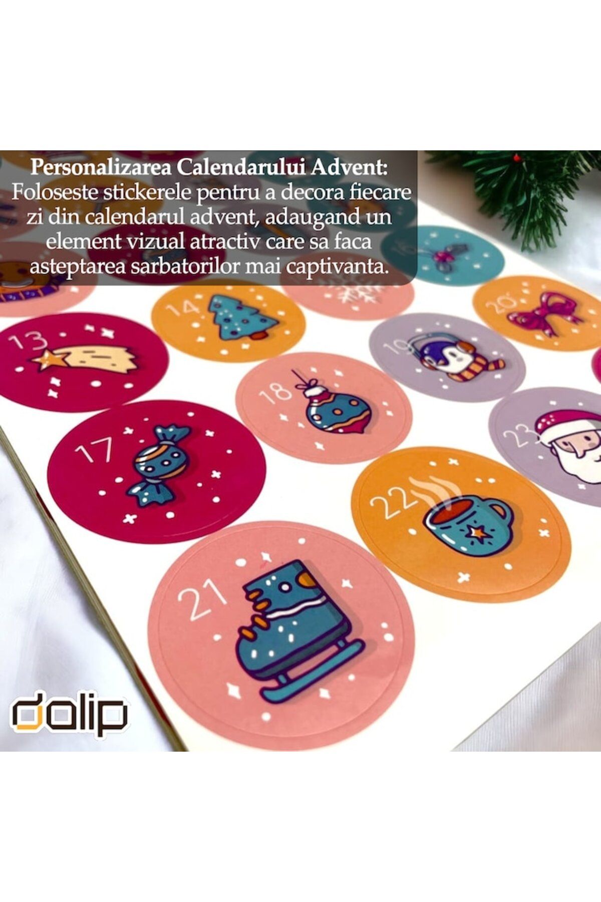 dalip-Foaie cu autocolante, pentru calendar de Advent DIY, 4,5 cm, pentru Crăciun, 24 de bucăți, Modul 3, Multicolor 3