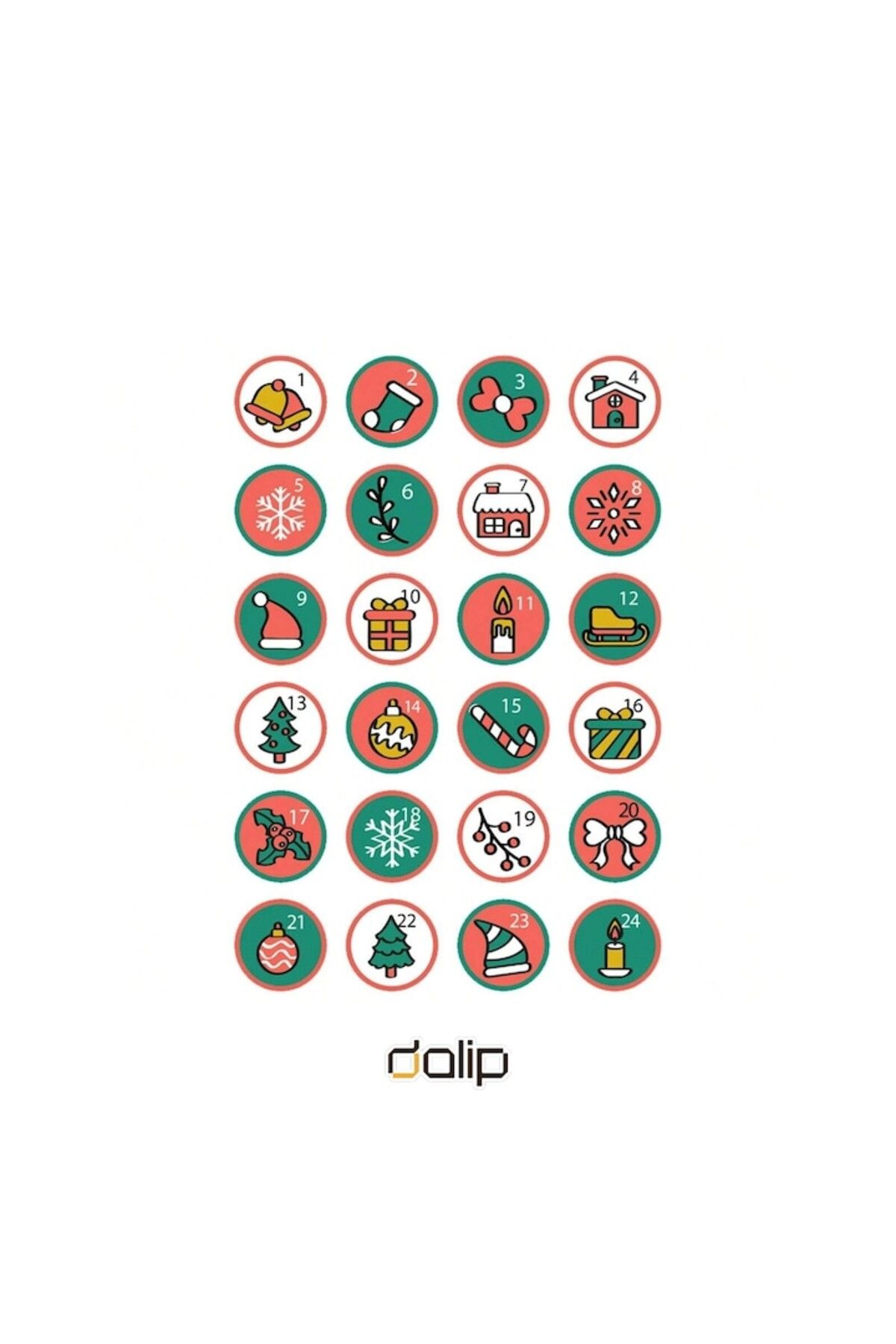 dalip-Foaie cu Stickere pentru Calendar Advent DIY, 4.5cm, pentru Craciun, 24 Piese, mod 4, Multicol 3