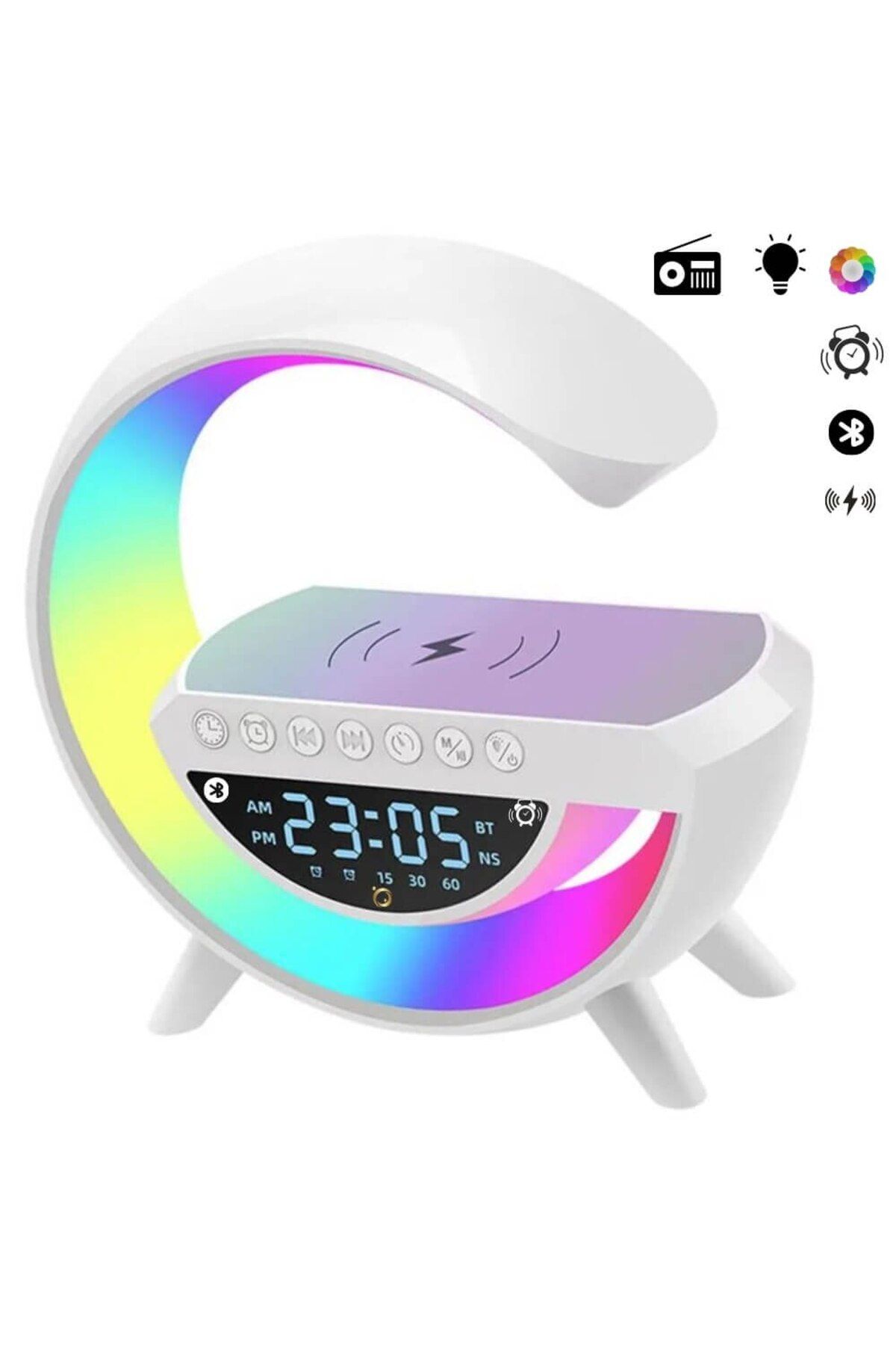 StartONTeam-LED Lamp with Clock and Alarm, Colorful Lights, Bluetooth Speaker and Wireless Charger 4
