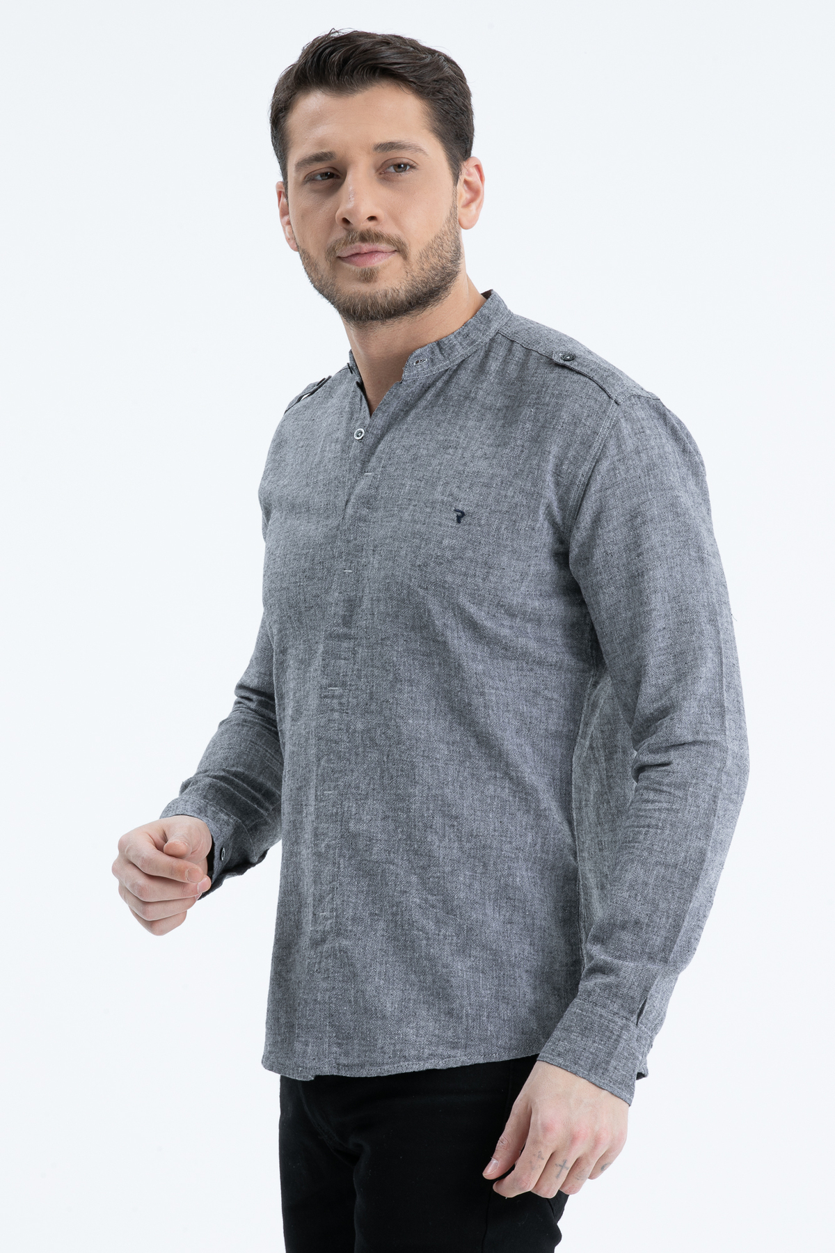 Klothy  Erkek Hakim Yaka Keten Gömlek 2514 - Görsel 4