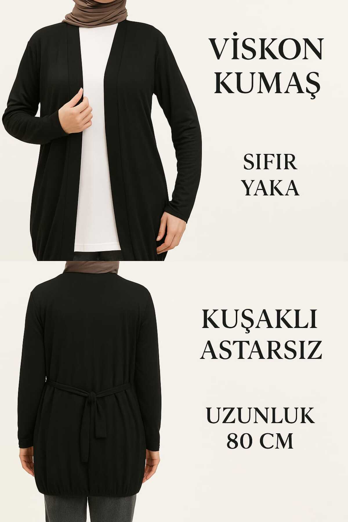 unika boutique  Kadın Kuşaklı Tesettür Hırka - Görsel 3