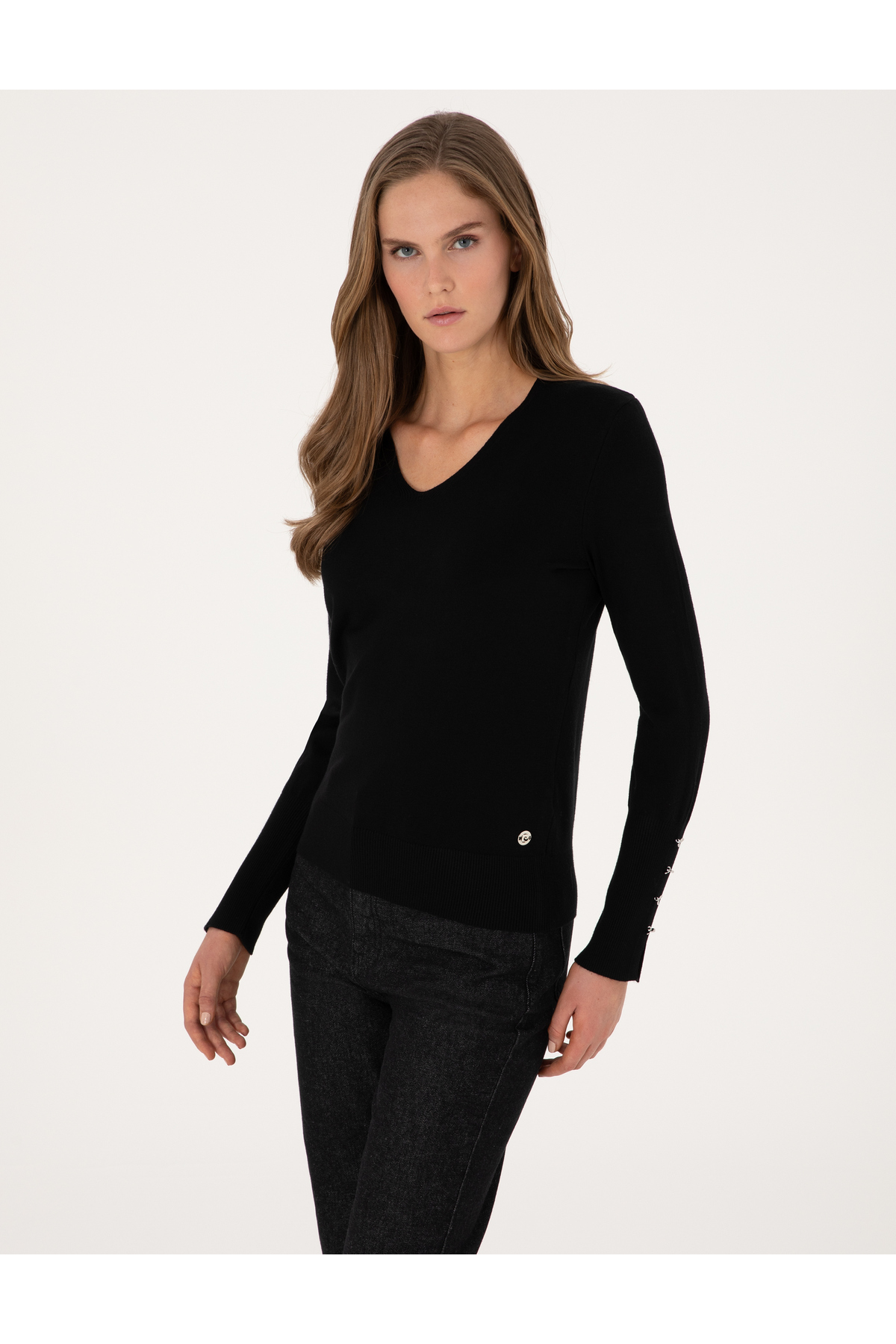 Pierre Cardin  Siyah Slim Fit V Yaka Basic Kazak 50310915-VR046 - Görsel 3