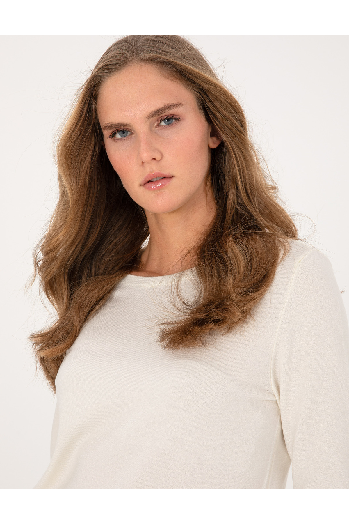 Pierre Cardin  Ekru Slim Fit Bisiklet Yaka Basic Kazak 50310735-VR019 - Görsel 2