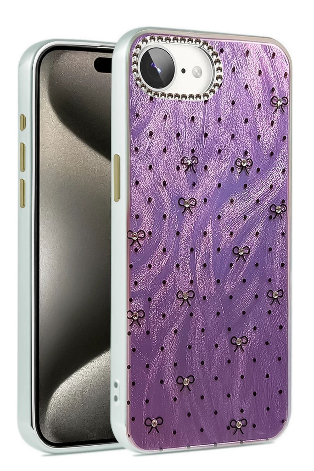 m.tk moveteck-iPhone 16E Case Camera Frame Stone Back Hologram 3D Pattern Color Reflection Figure Cover 4