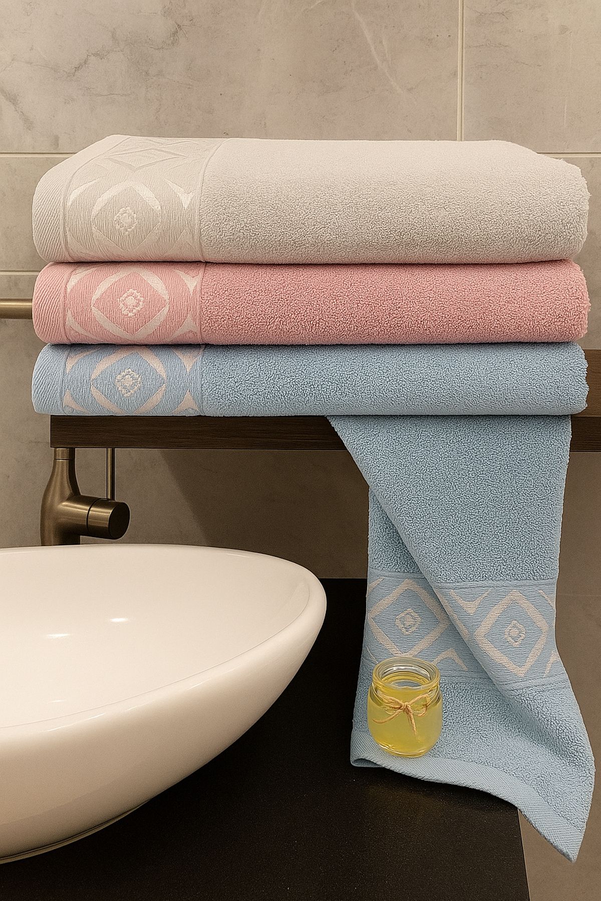 Bonny Home-Eye Pattern 3-Piece Bath Towel Set – 3 Pieces 100X150 Cm, 100% Cotton, Soft Textured, Patterned Towels 1
