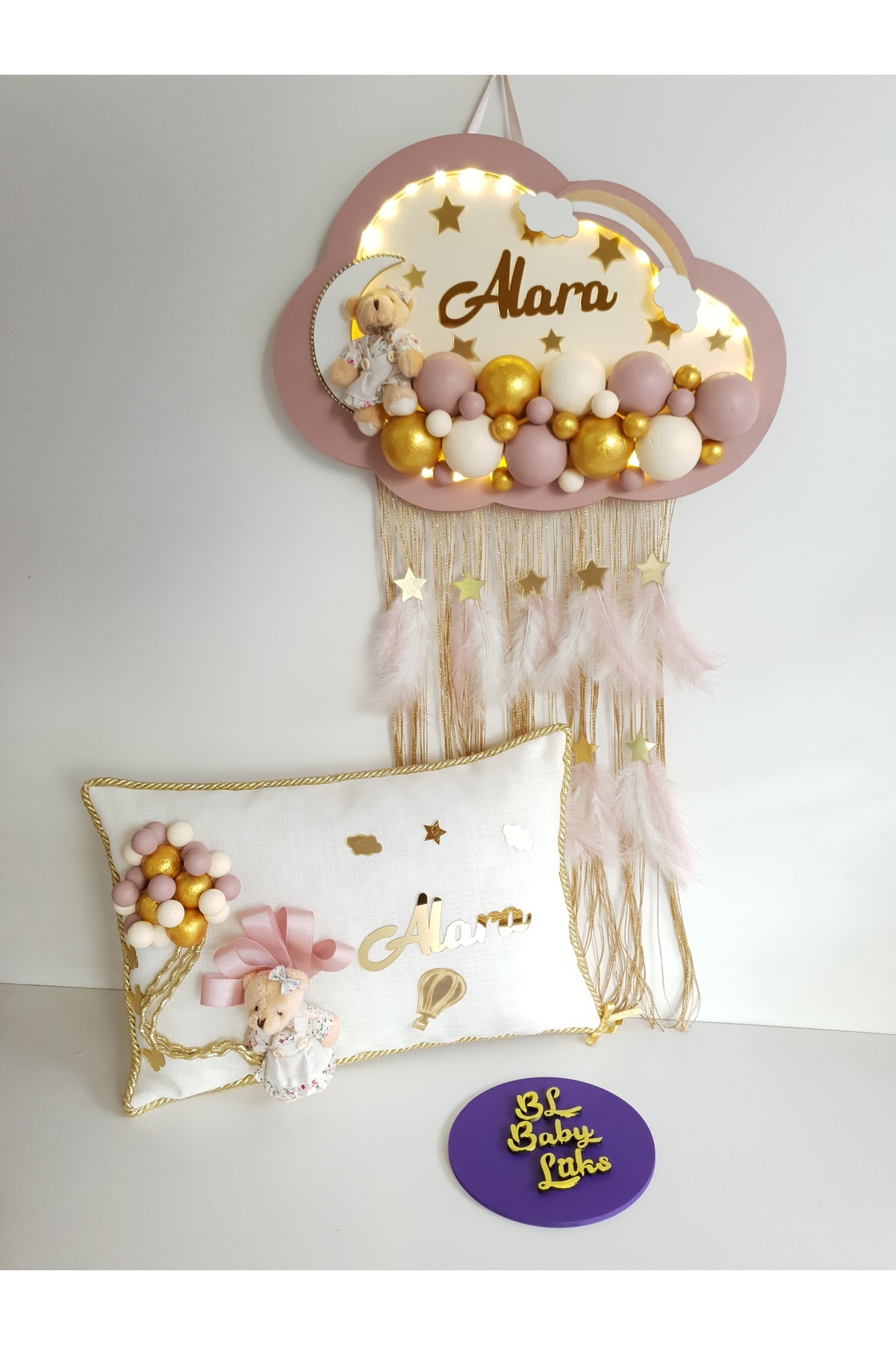 BL Baby Lüks Bubble Ledli Bulut Bebek Kapı Süsü Ve Yastık Pudra Kenar Krem Zemin fotoğrafı 2 (önizleme)