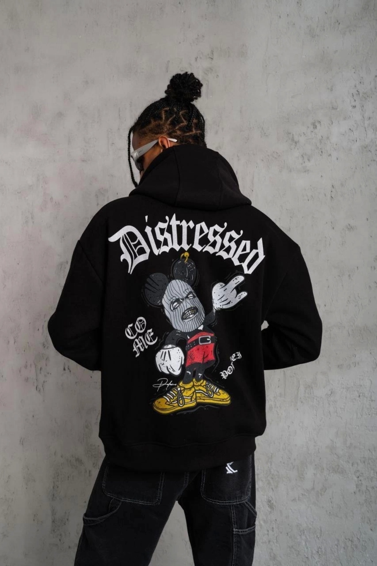 Genel Markalar Erkek Üç İplik Baskılı Kapüşonlu Sweat - Siyah